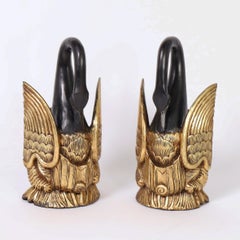 Antique Chinese Carved Wood and Parcel Gilt Swans