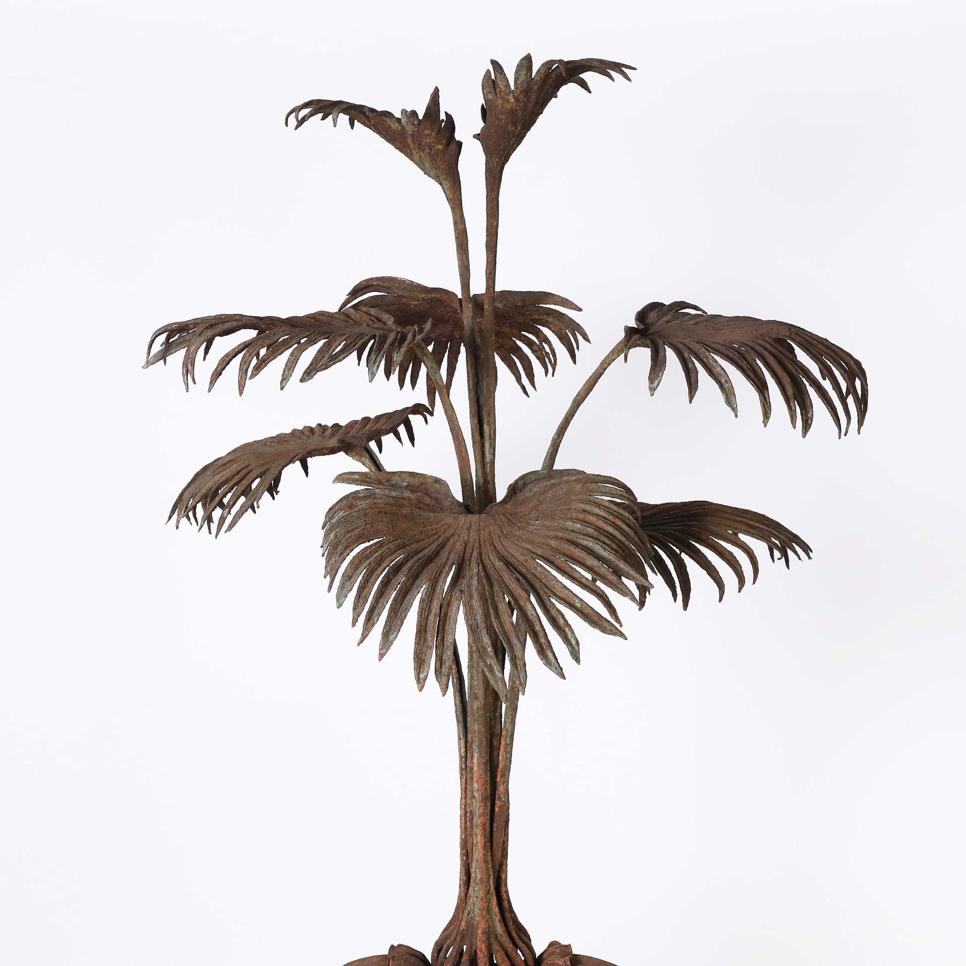 Antique French Art Nouveau Iron Palm Plant Sculpture on Stand For Sale 2