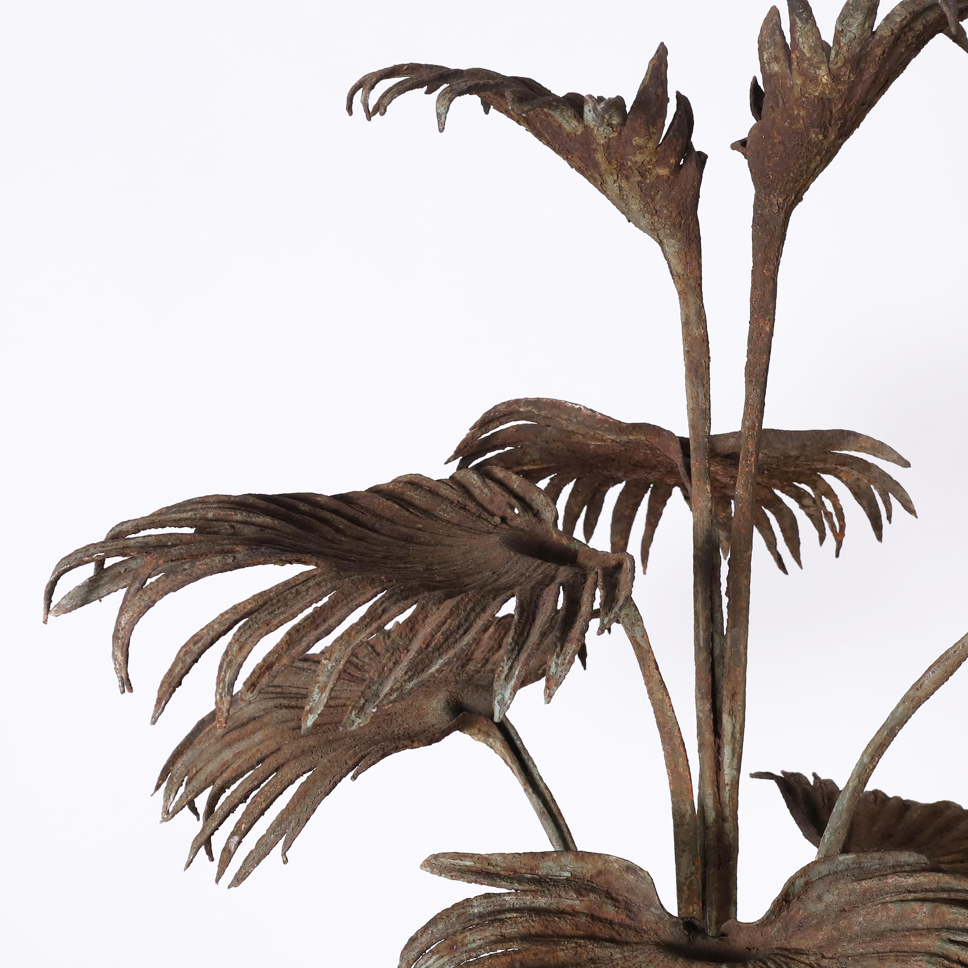 Antique French Art Nouveau Iron Palm Plant Sculpture on Stand For Sale 3
