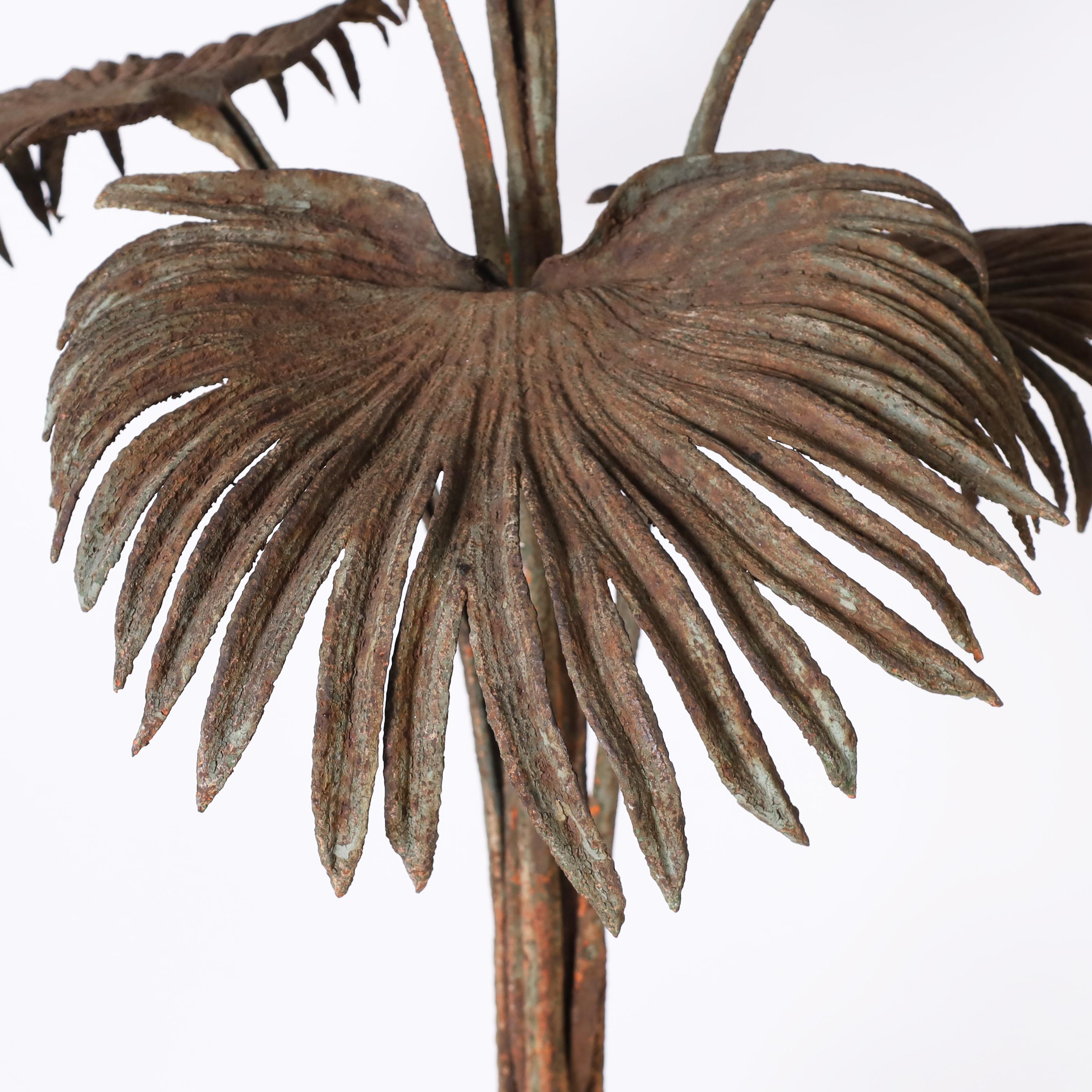 Antique French Art Nouveau Iron Palm Plant Sculpture on Stand For Sale 4