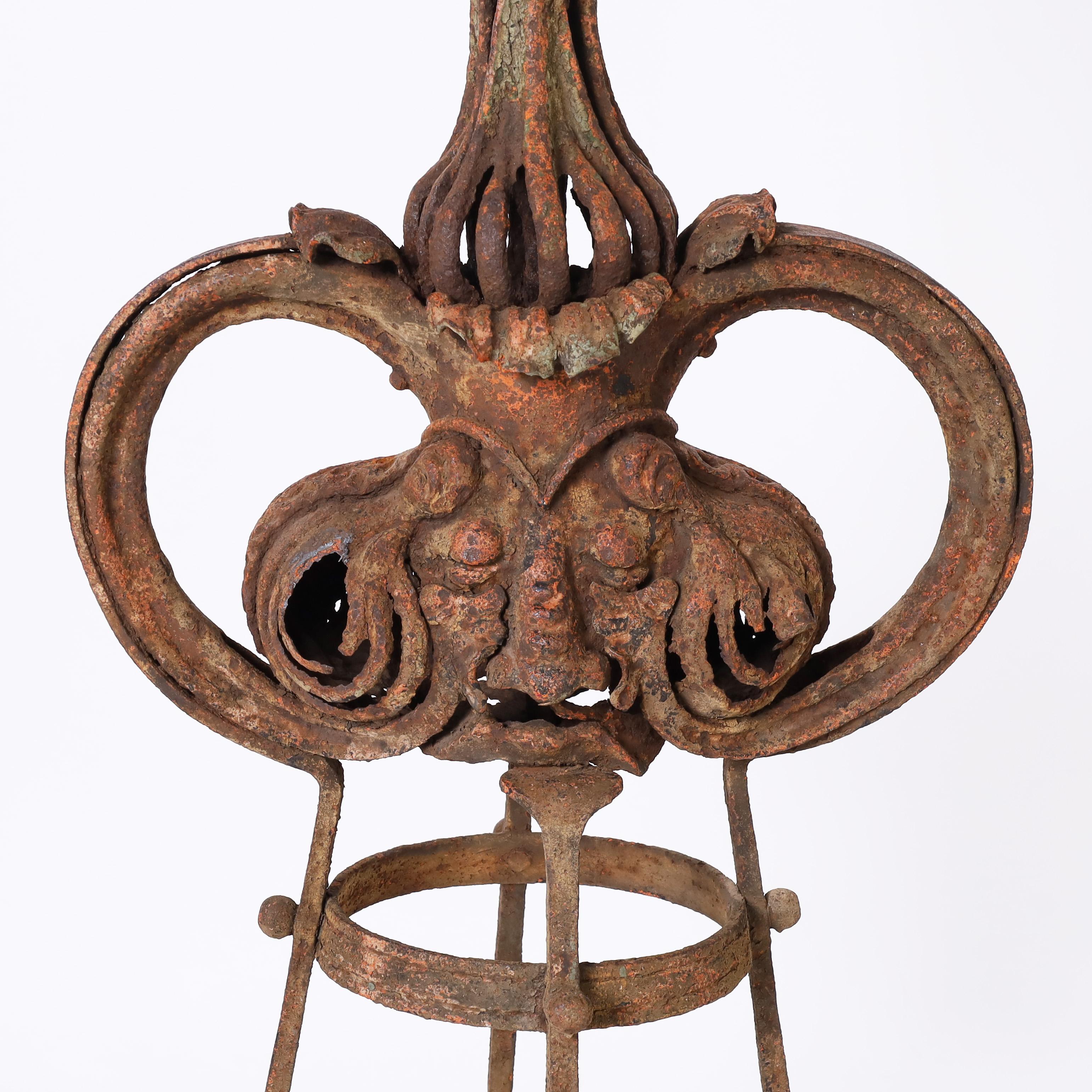 Antique French Art Nouveau Iron Palm Plant Sculpture on Stand For Sale 5