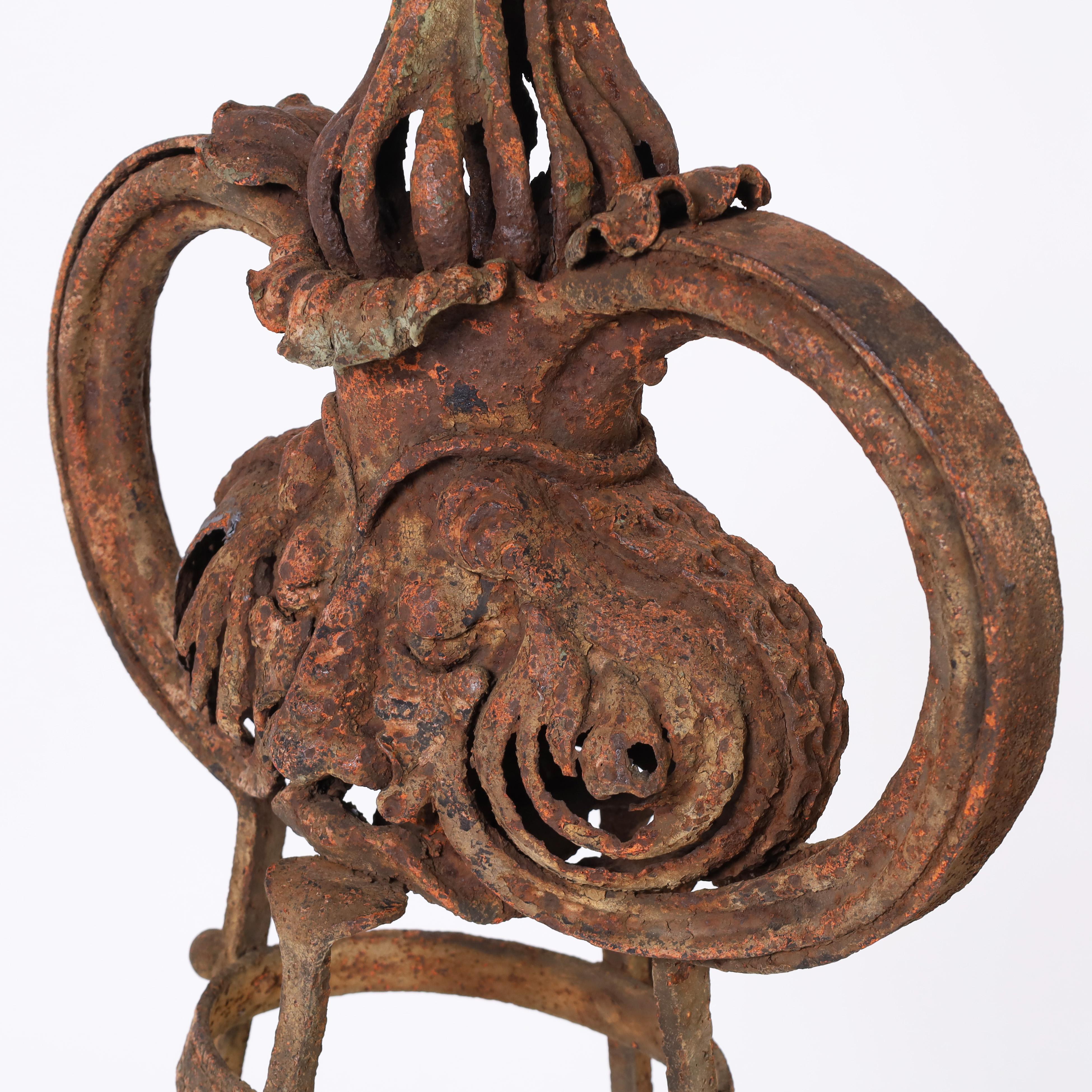 Antique French Art Nouveau Iron Palm Plant Sculpture on Stand For Sale 6