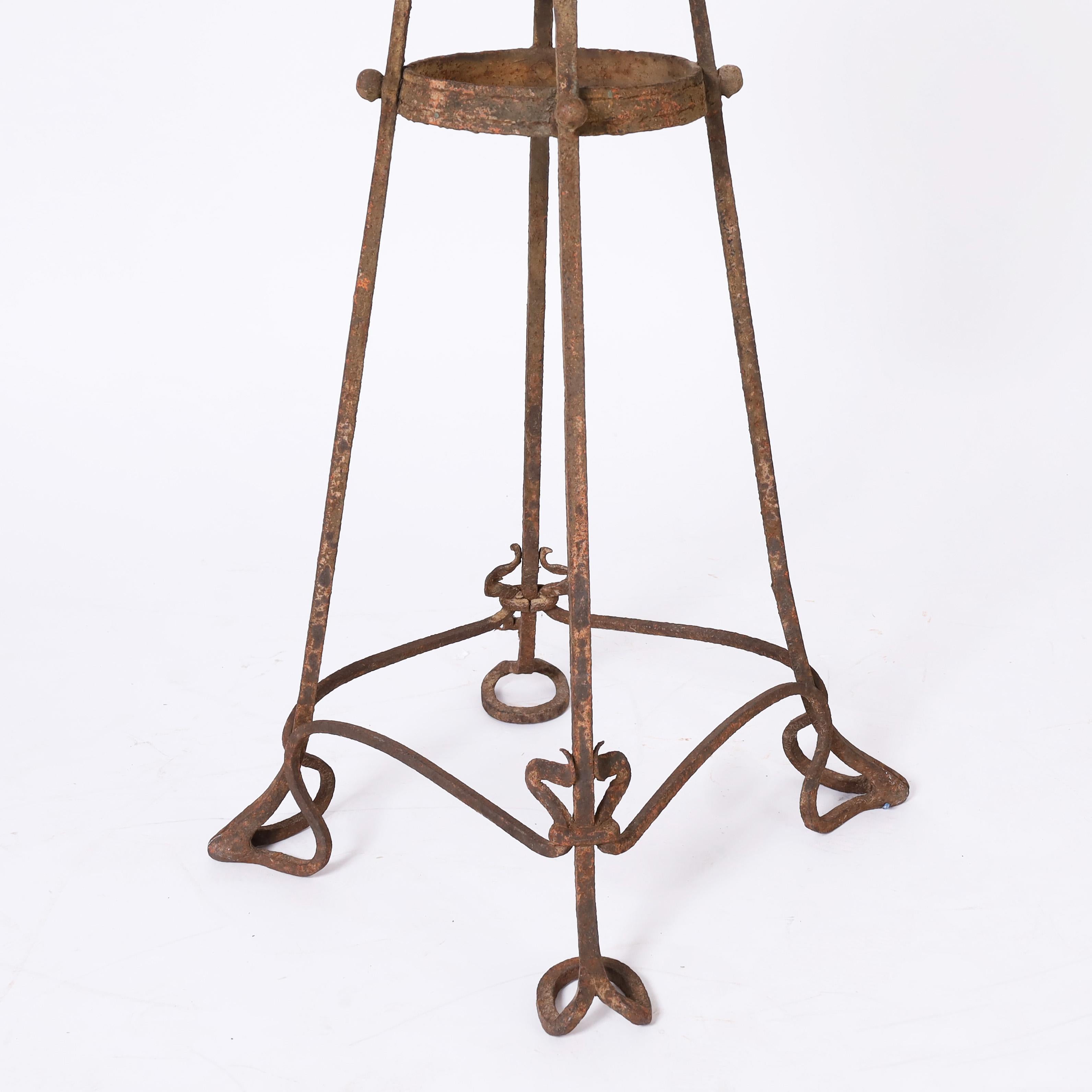 Antique French Art Nouveau Iron Palm Plant Sculpture on Stand For Sale 7