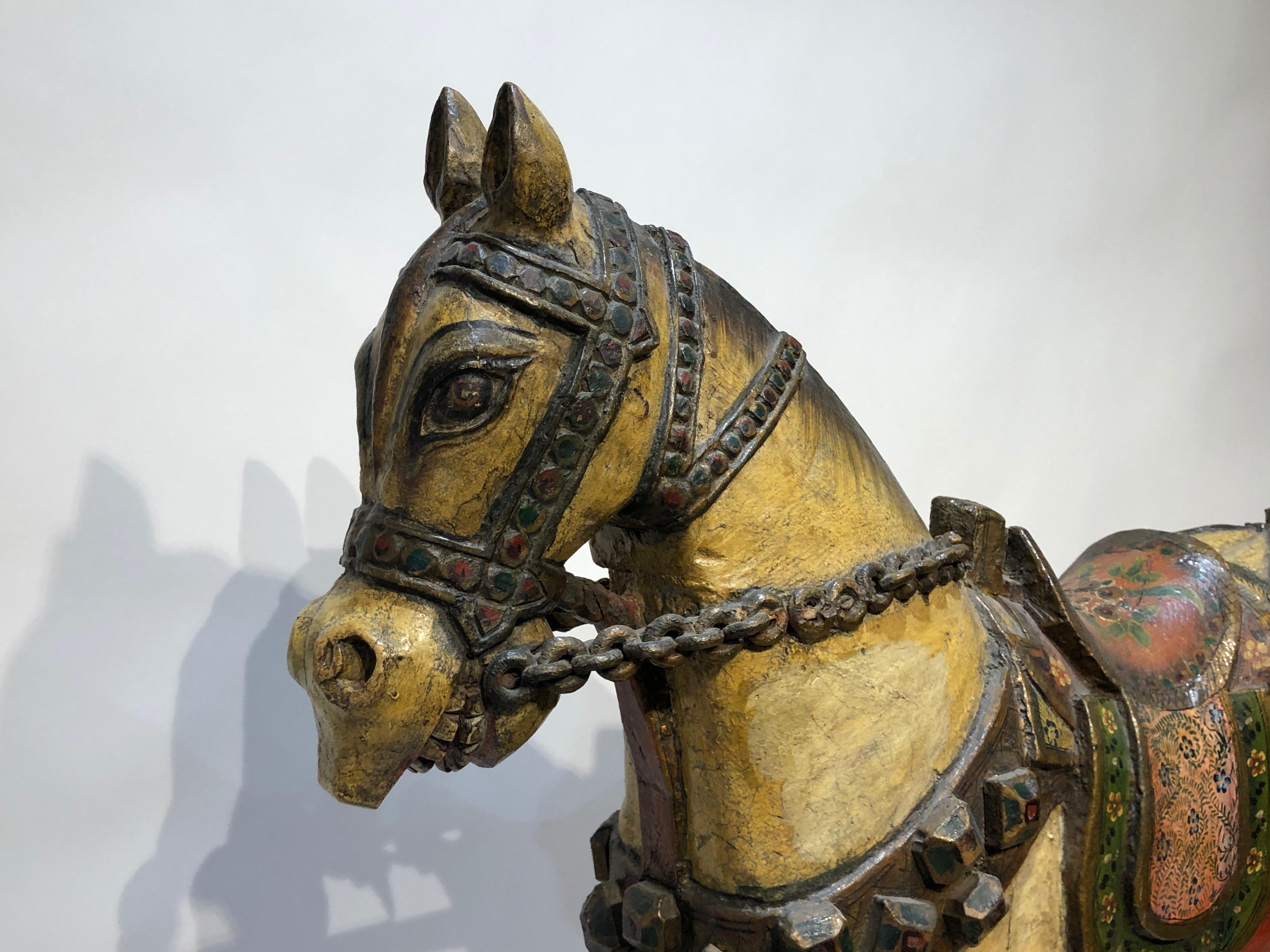 Antique Indonesian Horse, yellow, red, sculpture, free standing  For Sale 4