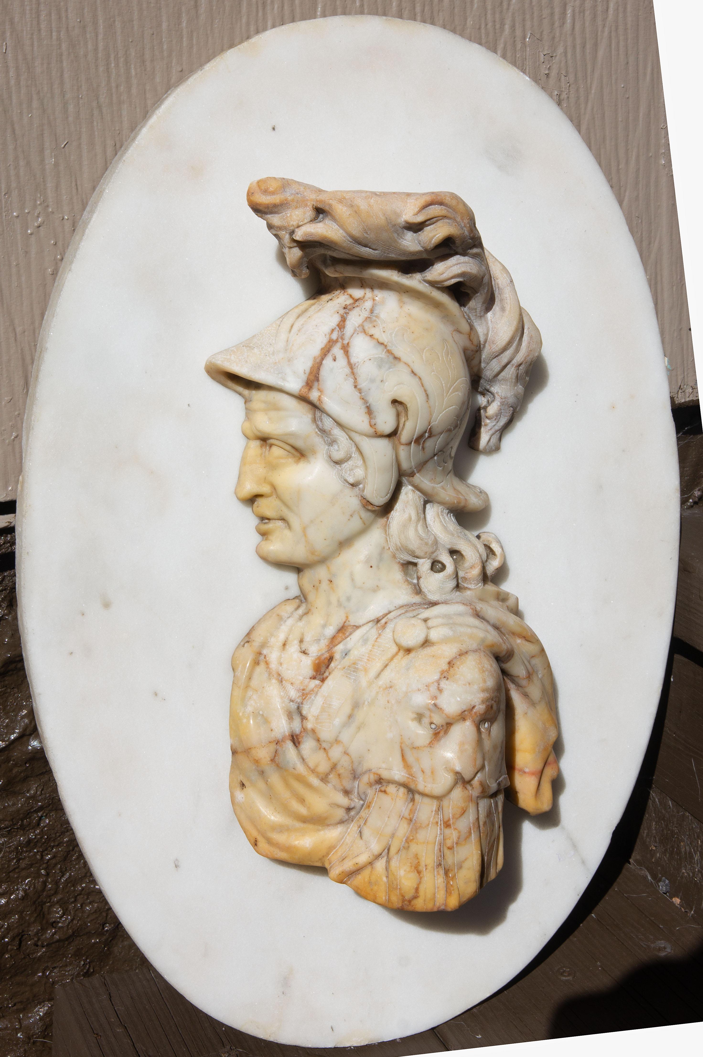 Antique Italian Carved Marble Bust of a Roman Soldier Grand Tour - Beige Figurative Sculpture by Unknown