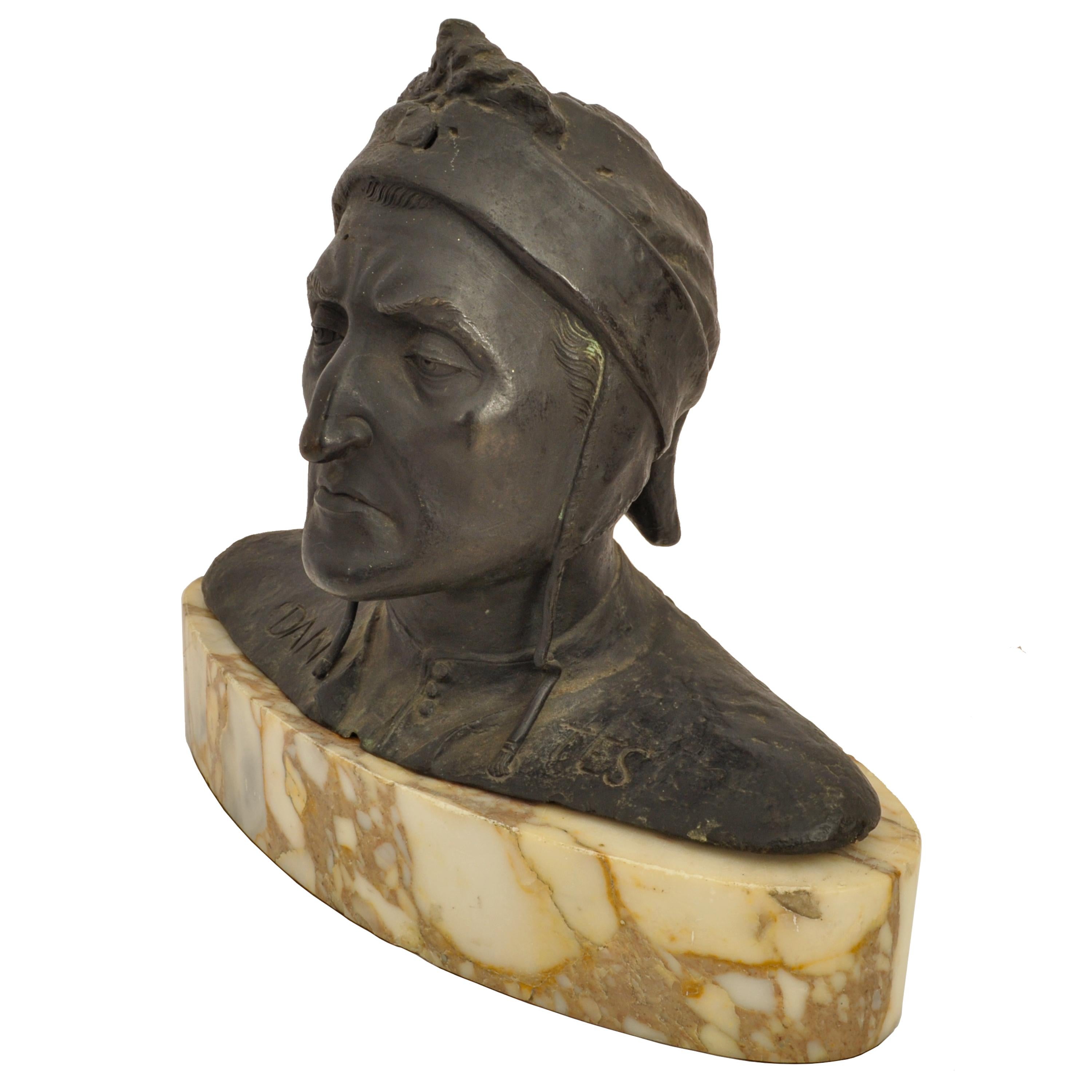 Antique Italian Grand Tour Bronze Marble Bust Sculpture Dante Alighieri 1880 For Sale 4