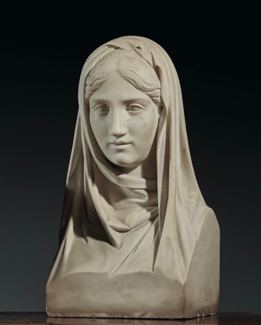Unknown Figurative Sculpture - Antique Italian Marble Bust Of A Vestal, 19th Century