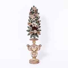 Antique Italian Neoclassic Wood Stand with Tole Flowers
