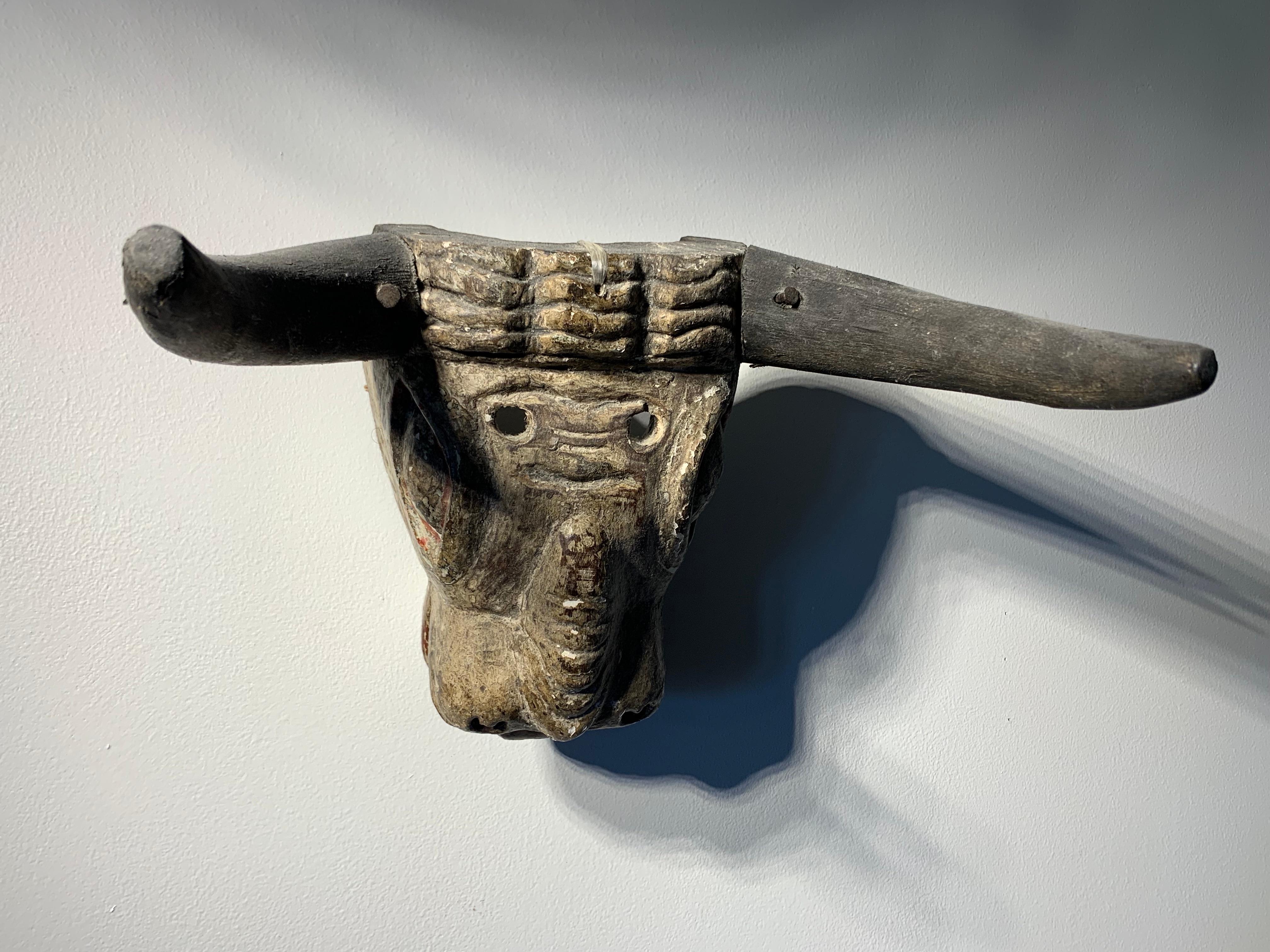 Antique Latin American Guatemalan Dance Mask Toro Bull - Sculpture by Unknown