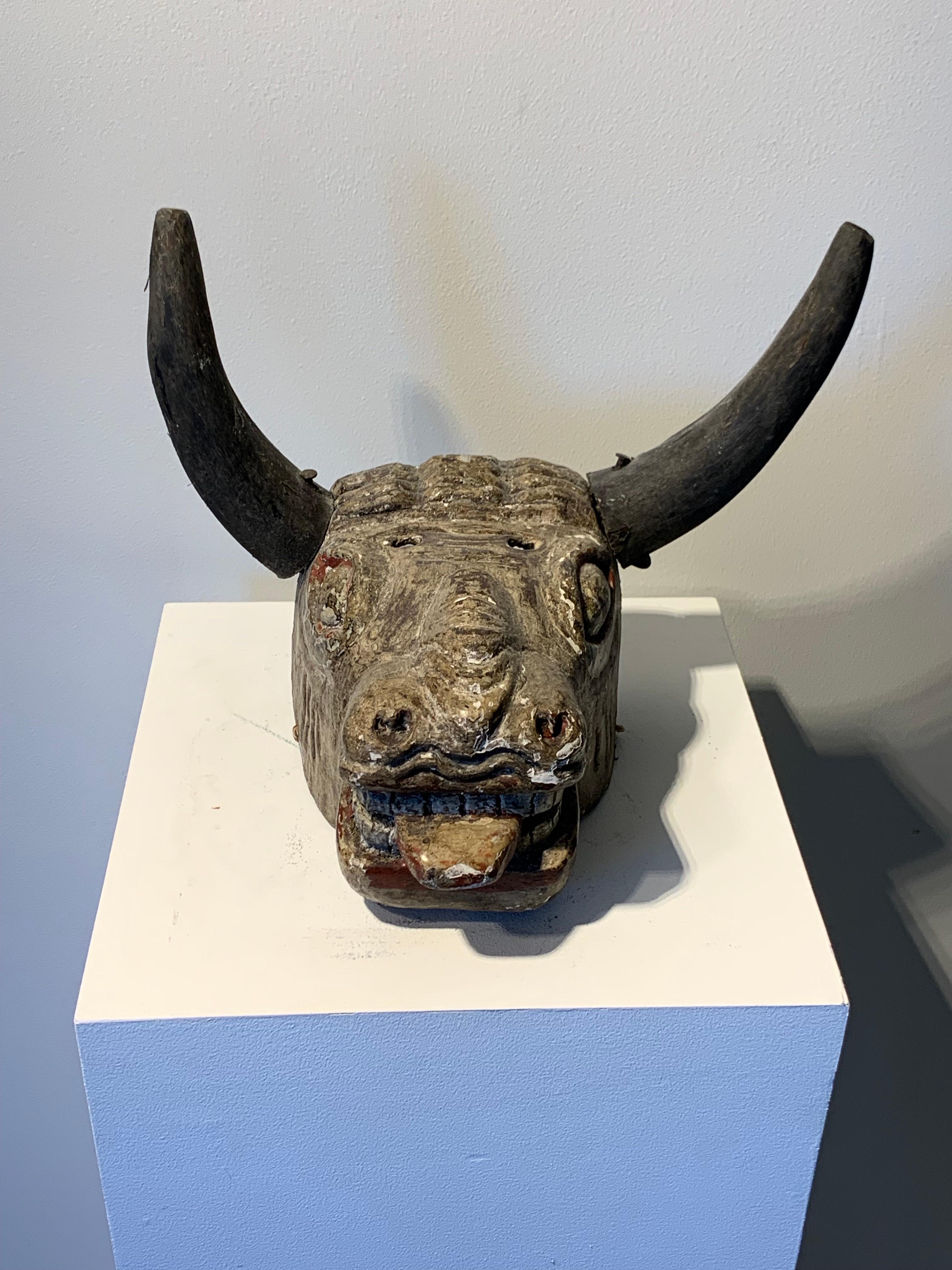 Antique Latin American Guatemalan Dance Mask Toro Bull 1
