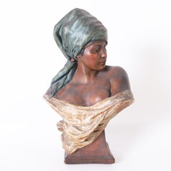 Antique Pair of Terra Cotta Orientalist Busts of a Woman and a Man