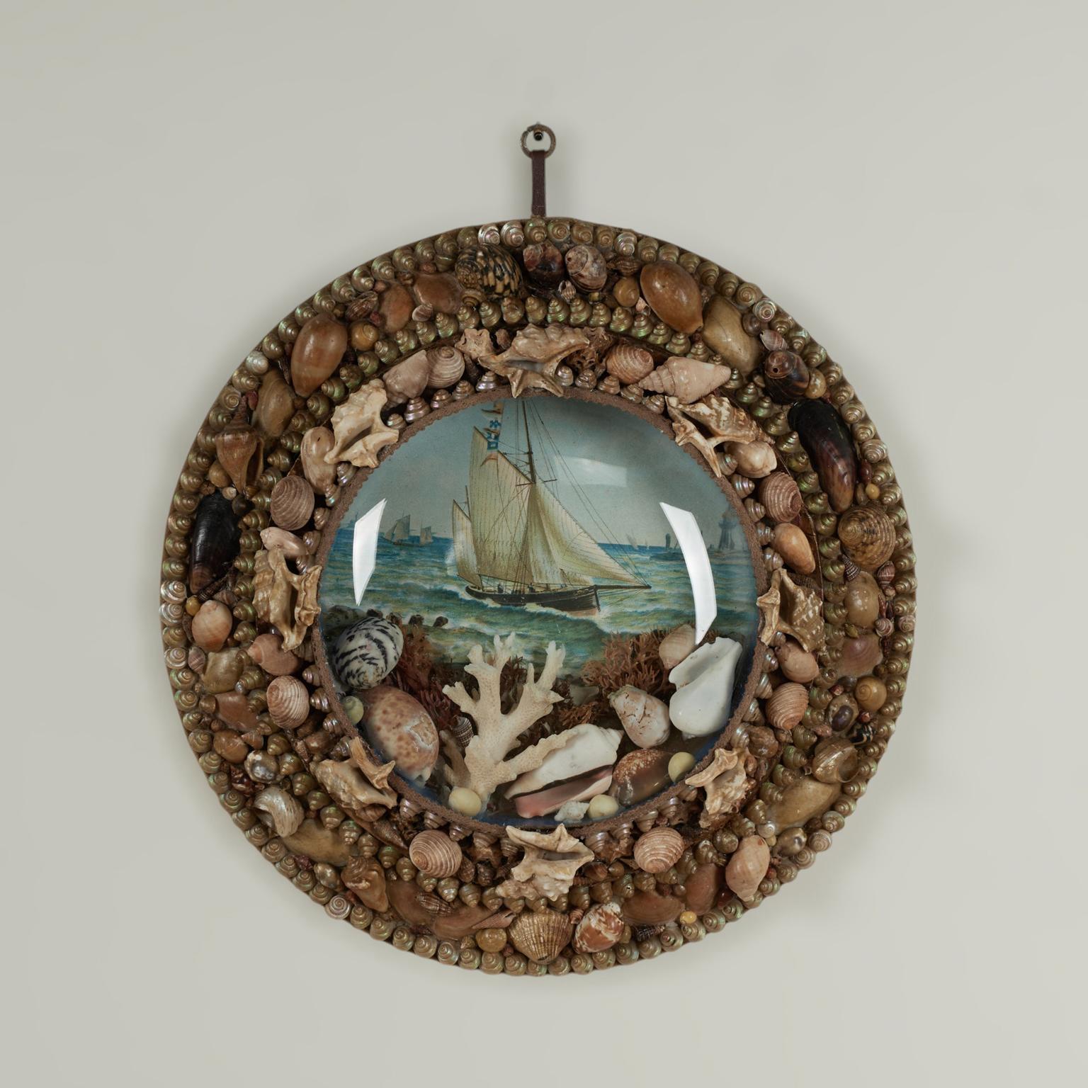 Antique Sailors Valentine with Schooner