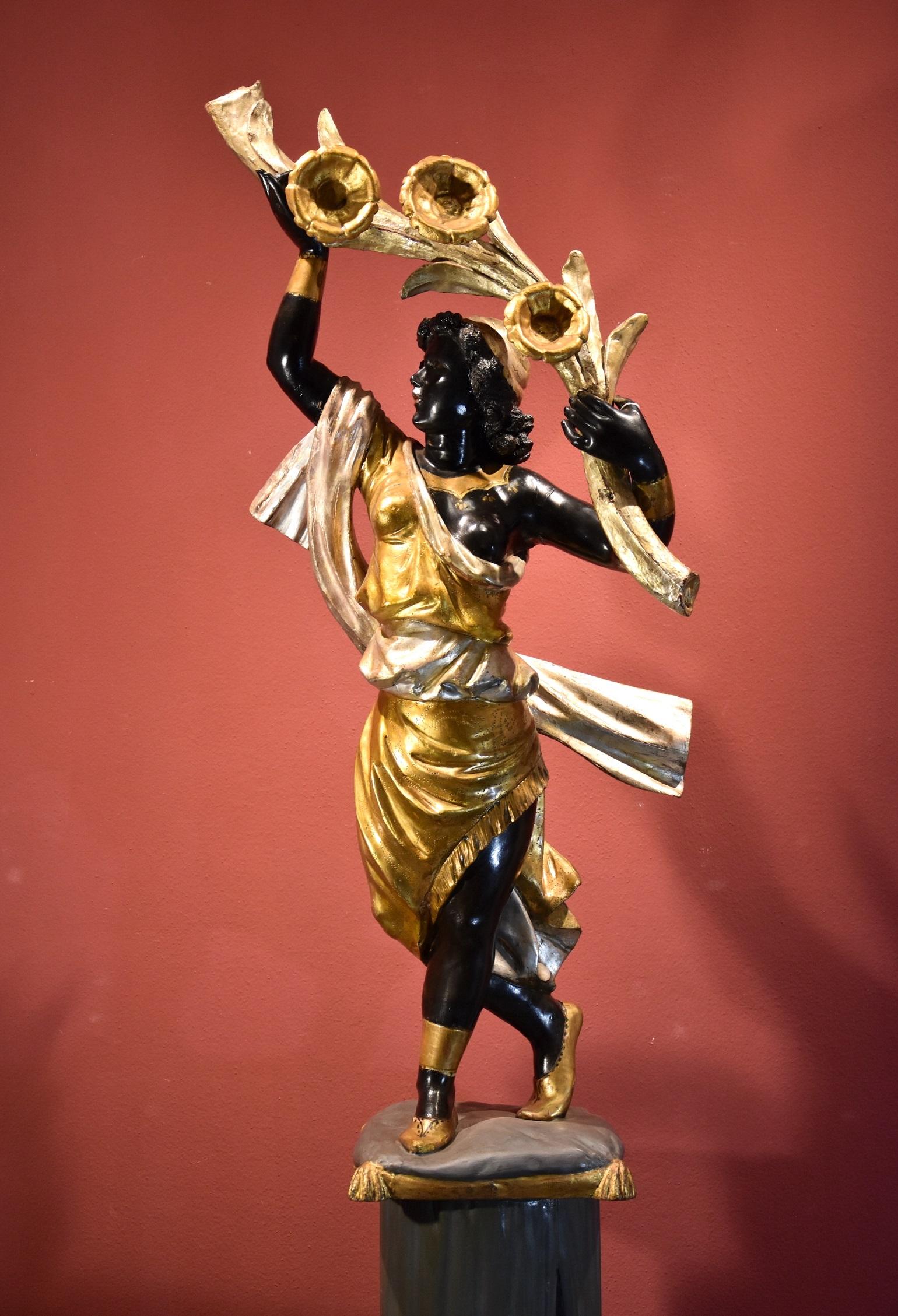 Antike Skulptur eines weiblichen Moor aus Venedig, 19. Jahrhundert, Gold, Italien