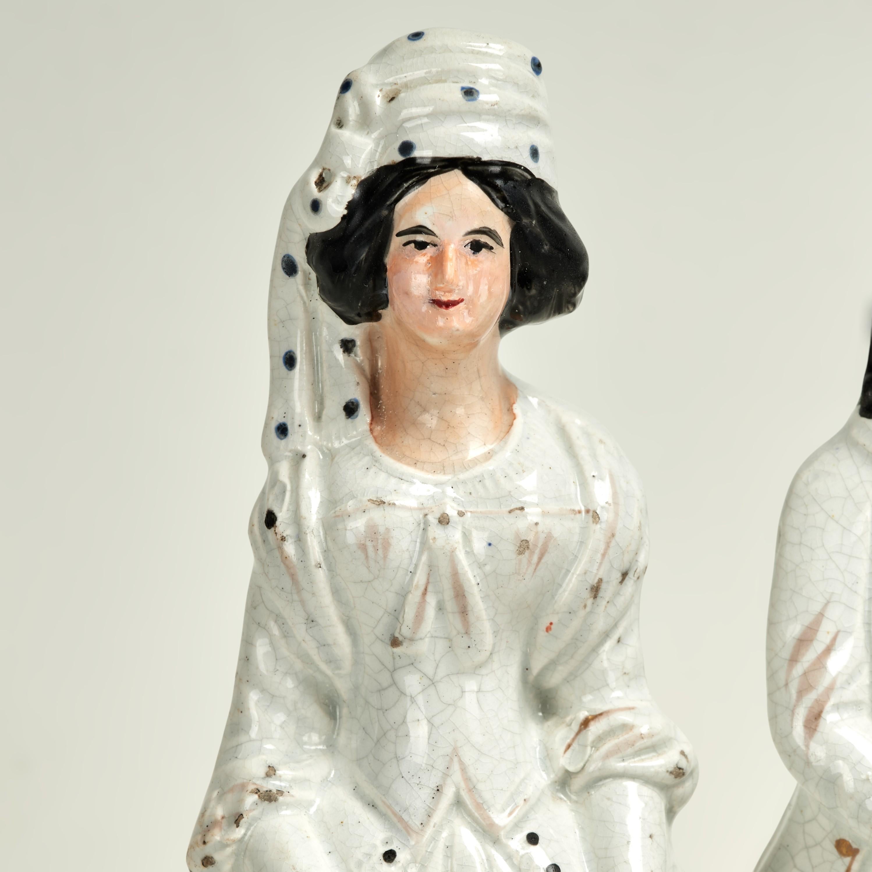 Figuras Musicales Dobles Antiguas de Staffordshire - Sculpture Victoriano de Unknown