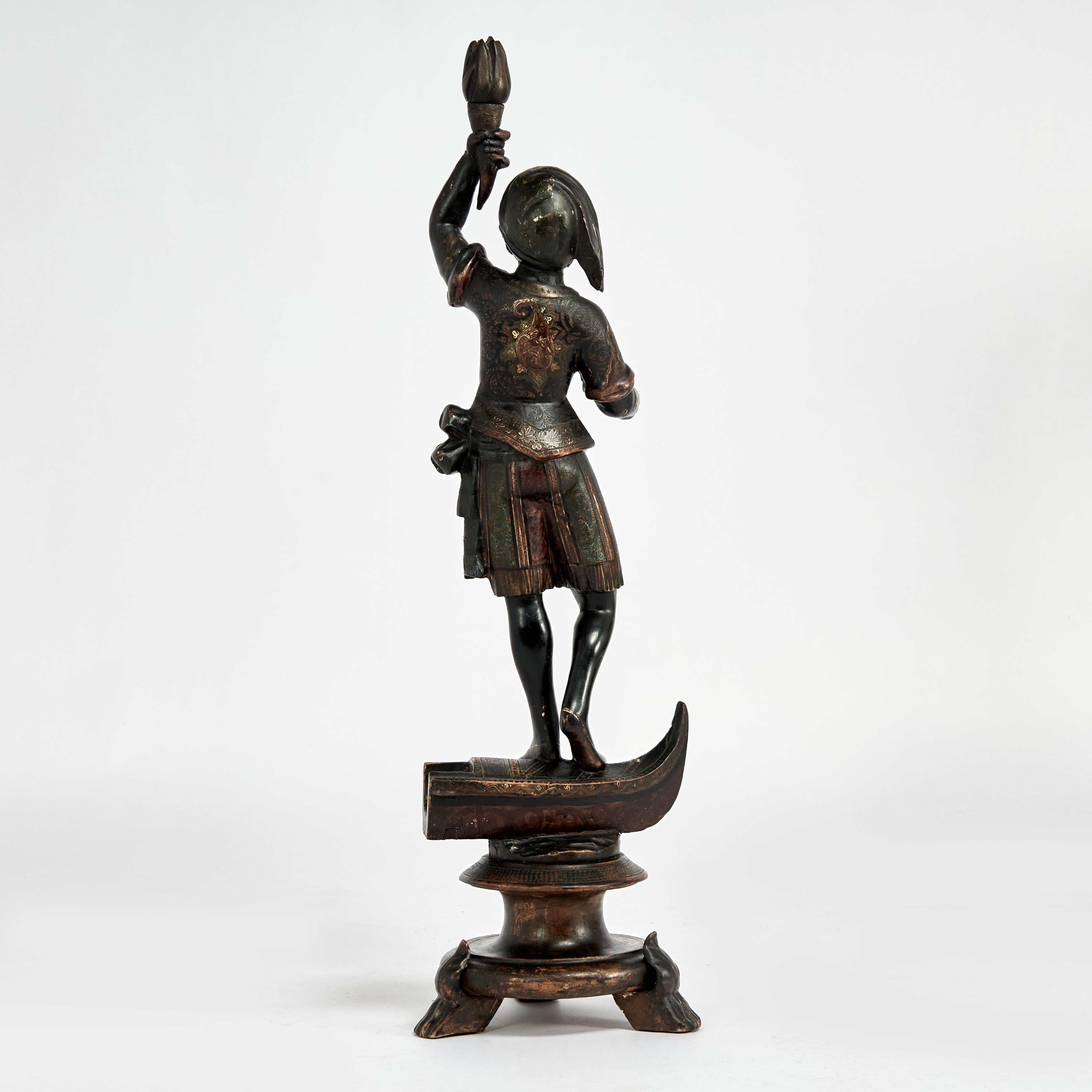 Gondolier vénitien ancien en bois sculpté et polychrome en vente 6