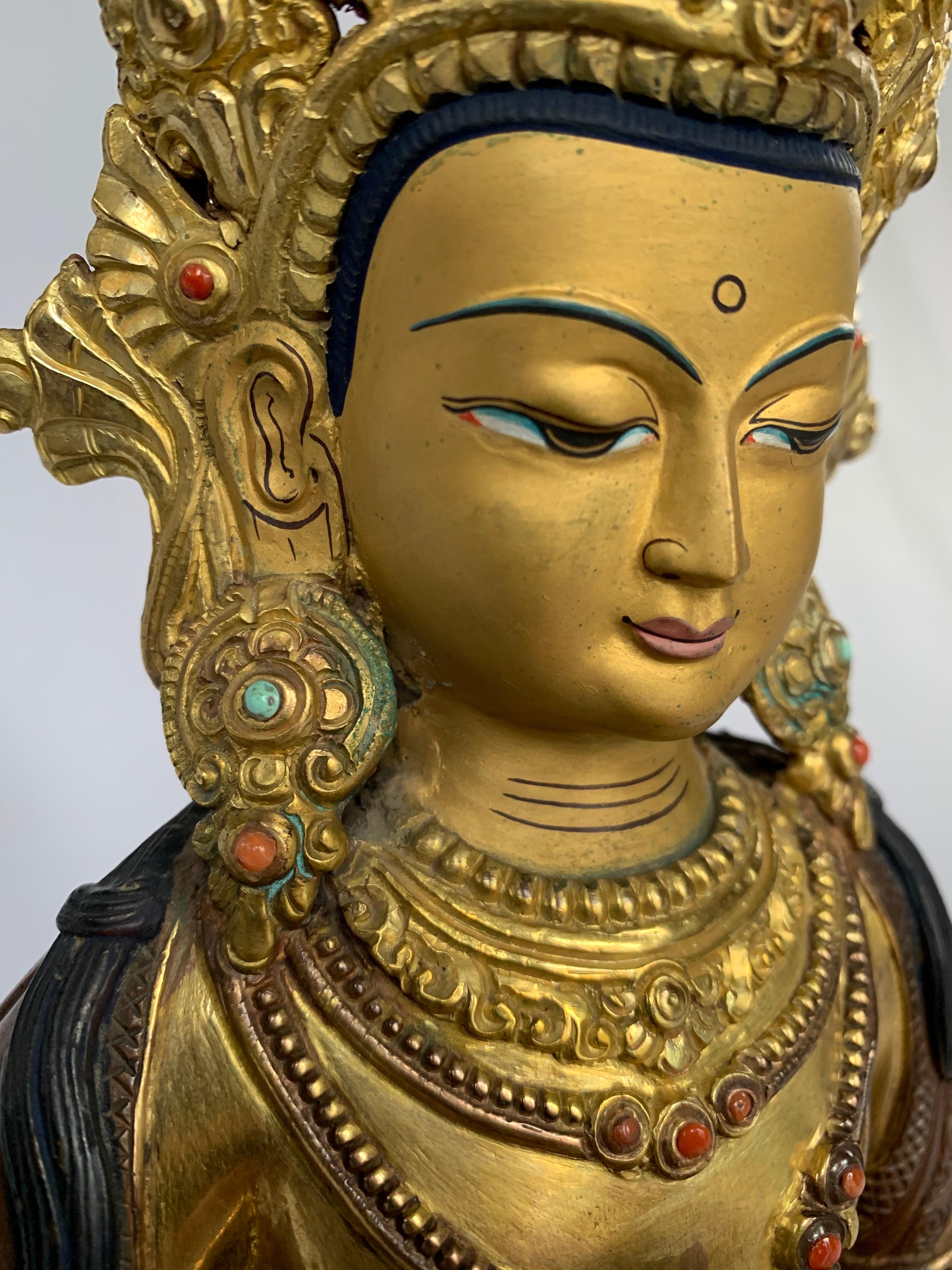 Aparmita Statue 12 Inch with 24K Gold Handcrafted by Lost Wax Process For Sale 4