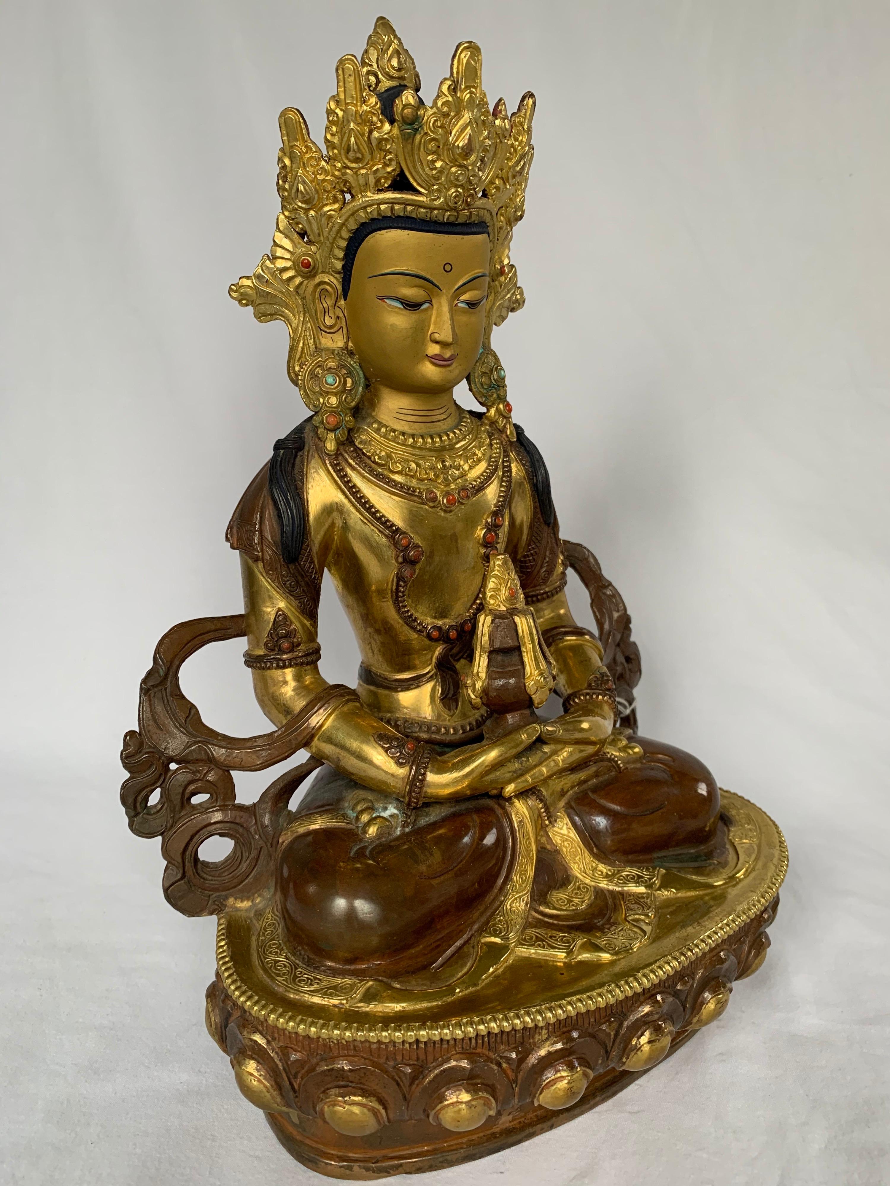 Aparmita Statue 12 Inch with 24K Gold Handcrafted by Lost Wax Process - Sculpture by Unknown