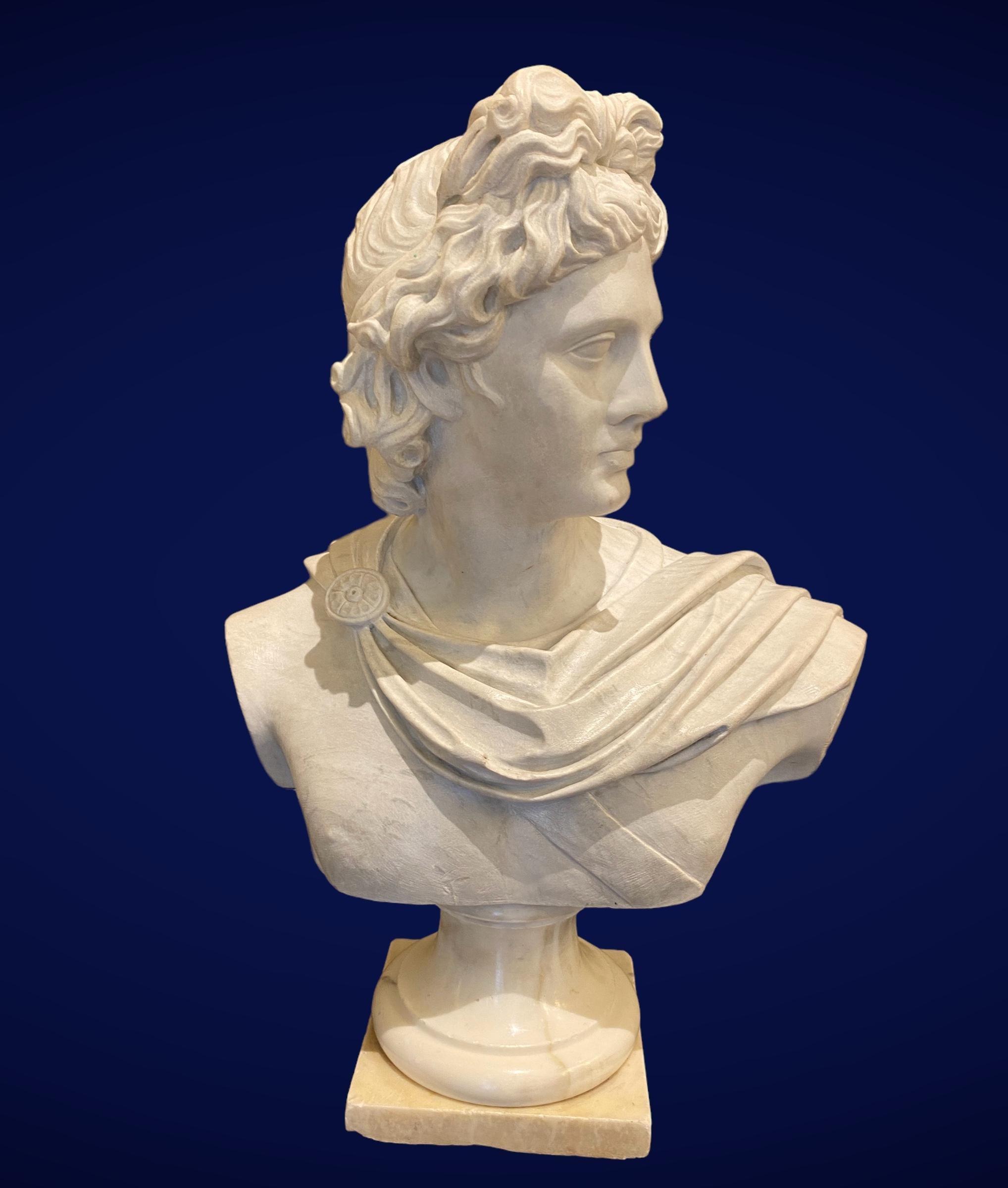Apollo Marble Bust Sculpture of Grand Tour Mythological subject 1850
