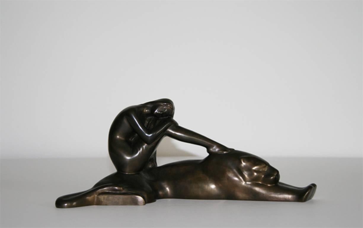 Unknown Figurative Sculpture - Ariadne auf dem Panther (Ariadne on the Panther) - Bronze, Sculpture, Art Deco