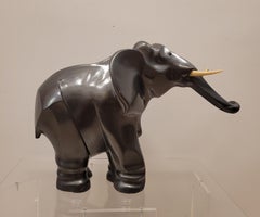 Art Deco Babbitt metal Elephant Black Sculpture France After Irénée Rochard
