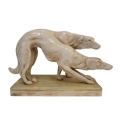 Art Deco Borzoi Royal Dux Dog Figurines from Bohemia, Czechoslovakia