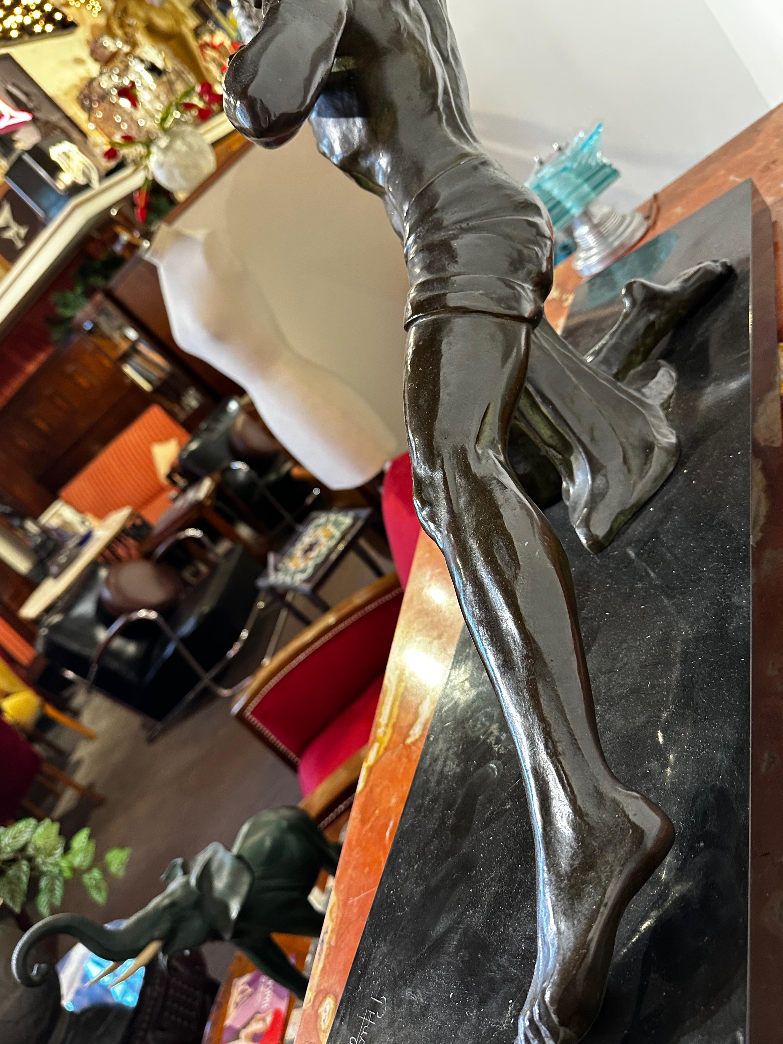 Art Deco Bronze Warrior Javelin Thrower by P. Hugonnet French 1930s For Sale 7