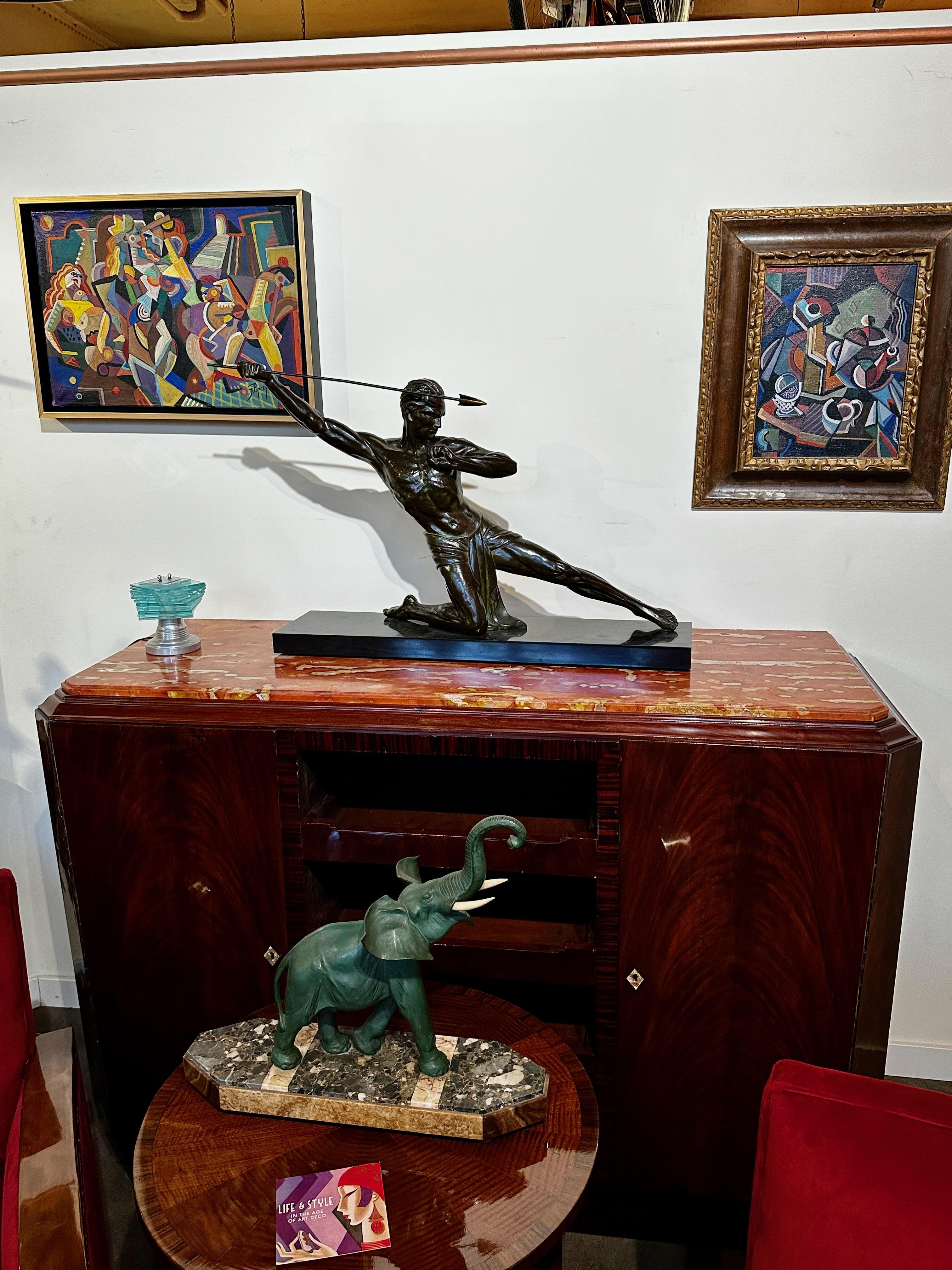 Art Deco Bronze Warrior Javelin Thrower by P. Hugonnet French 1930s For Sale 2