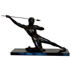 Flacon de guerrier Javelin en bronze Art Déco de P. Hugonnet, France, années 1930