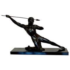 Art Deco Bronze Warrior Javelin Thrower by P. Hugonnet French 1930s