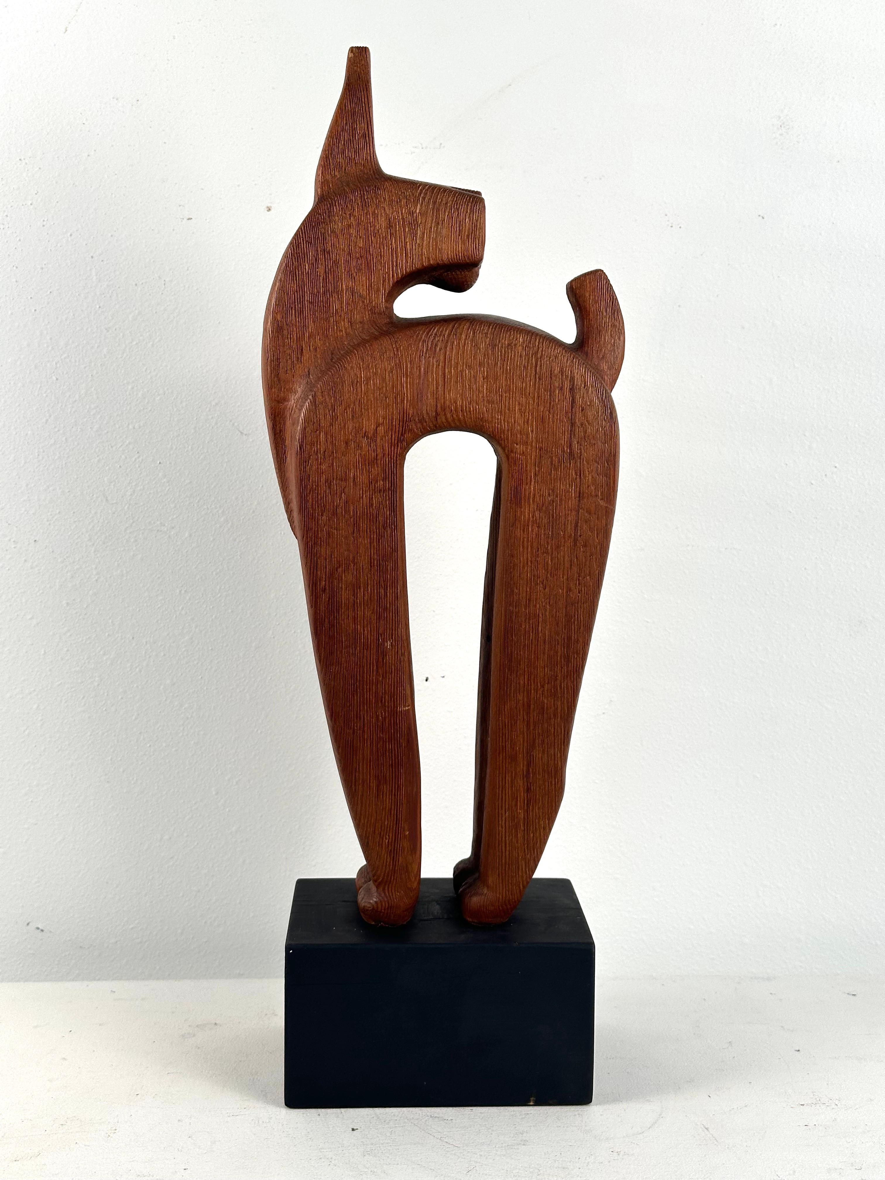 Art Deco carved wood Feline Cat sculpture