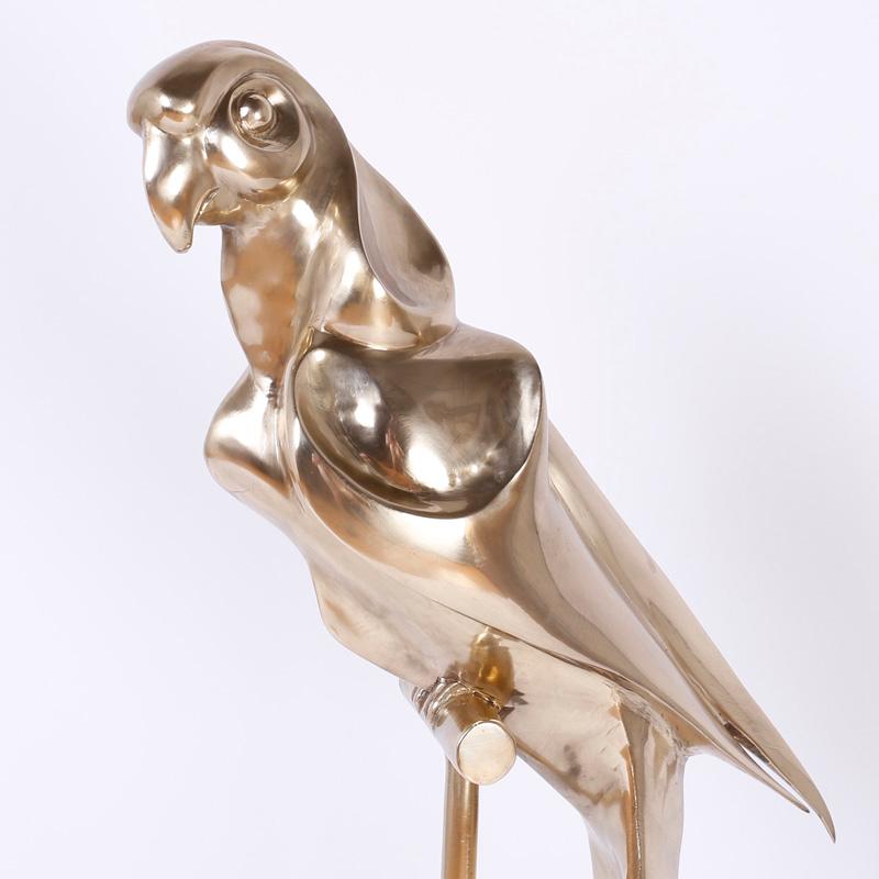 Art Deco Cast Brass Macaw Bird Sculpture For Sale 2