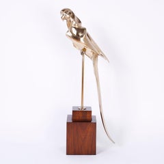 Art Deco Cast Brass Macaw Bird Sculpture