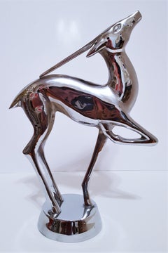 Art Deco Gazelle Antelope Modernist Chrome Metal Sculpture