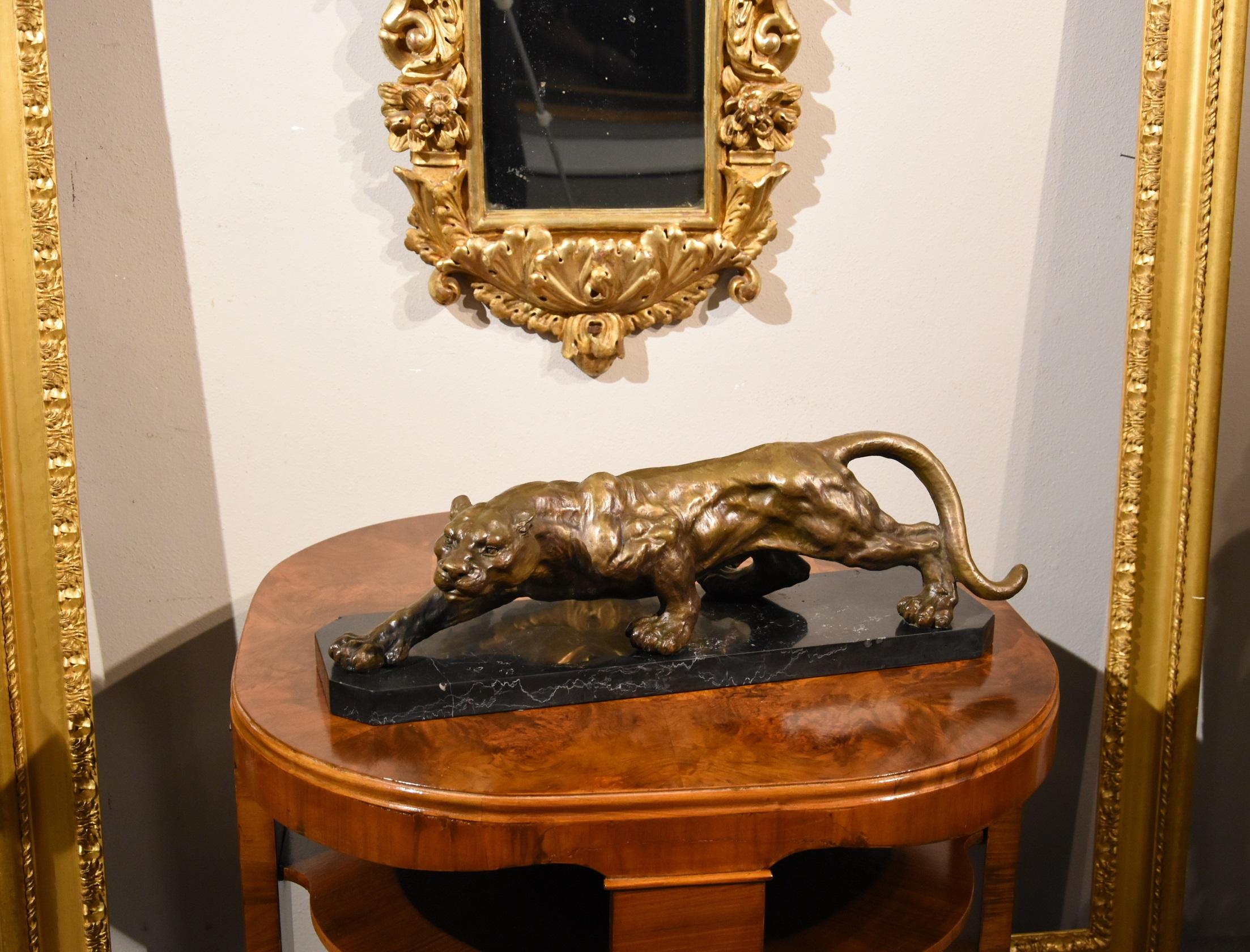 Sculpture of French manufacture from the Art Décò period
Panther in attacking pose

Lost wax bronze, supported by a marble base.
Dimensions (cm): 64 x 18 x h.22

Ancient sculpture representing a panther in the attack pose, a snapshot of the fleeting