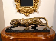Antique Art Decò Sculpture Panther In Attack Pose France 1920 C. 