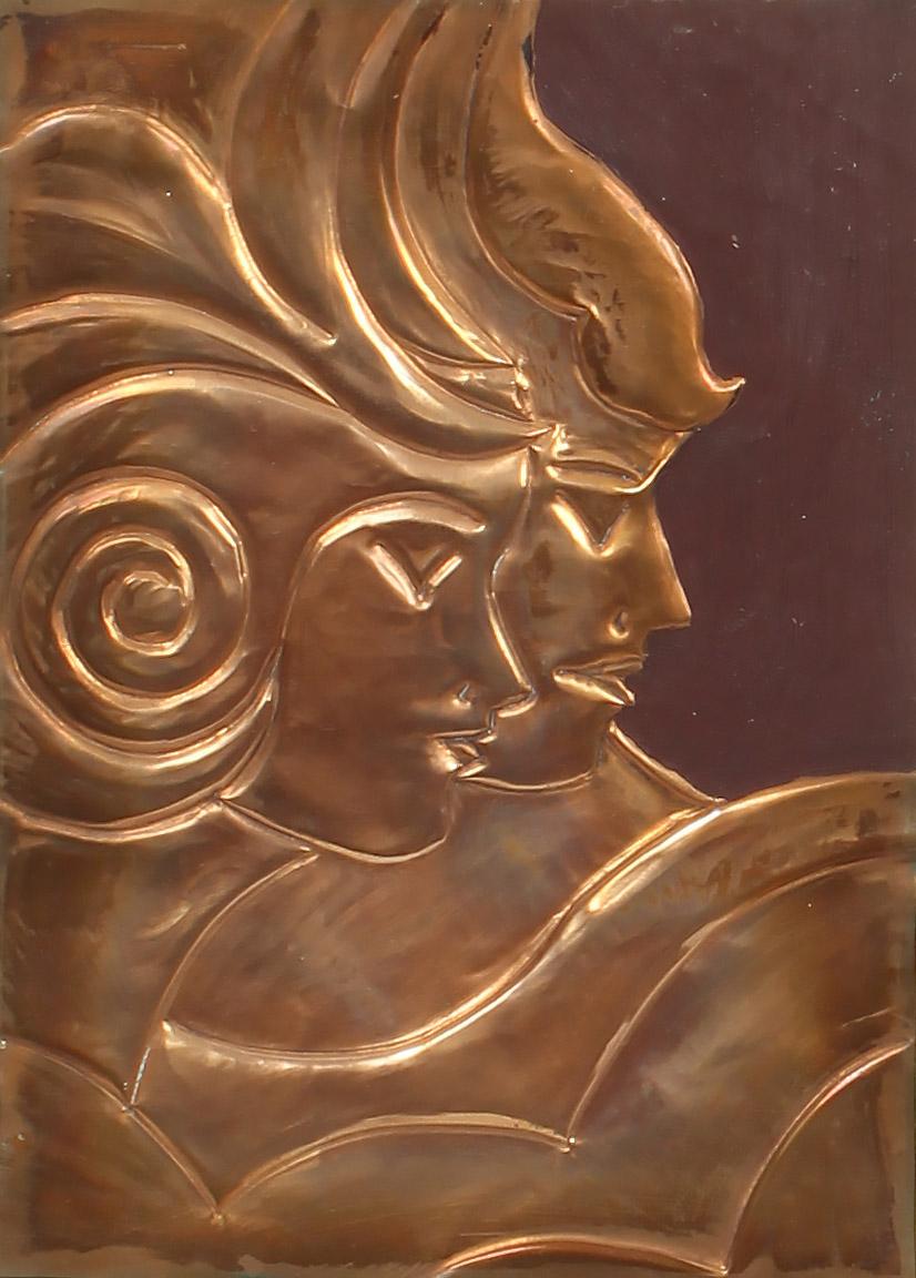 Art Deco Unique Wall Plaque Portrait Sculpture Broze 1930 Rare Original Frame - Gold Figurative Sculpture by Unknown