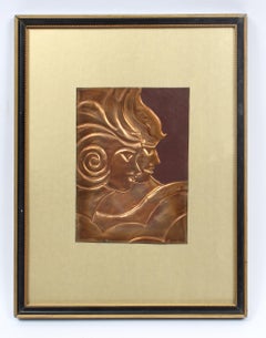 Art Deco Unique Wall Plaque Portrait Sculpture Broze 1930 Rare Original Frame