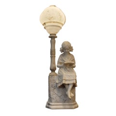 Jugendstil Italienische Alabaster Lampe Sculture , Mädchen lesen
