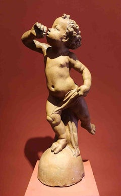 Artista fiorentino del XVII secolo da Verrocchio putto fontana en terre cuite