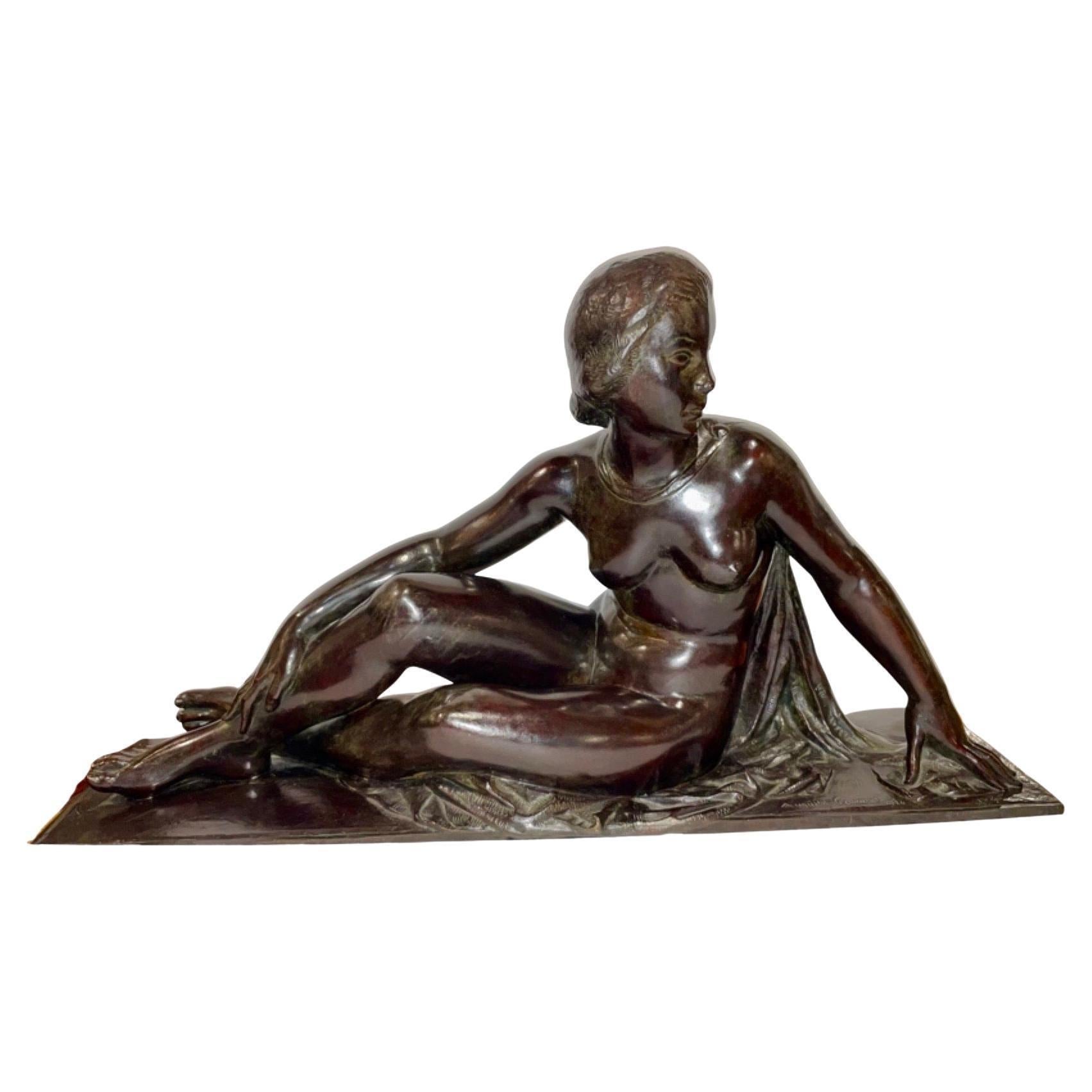 Unknown Figurative Sculpture - Auguste Guénot, French Art Deco Sculptor 1924 Female Model 1st Edition