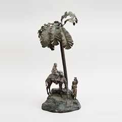 Antique Austrian Cold-Painted Bronze Figural Statue of a Rider on a Camel Fetching Water