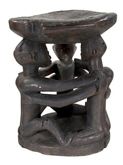 Antique "Baluba Stool Zaire, " a Wood Carving c. 1910