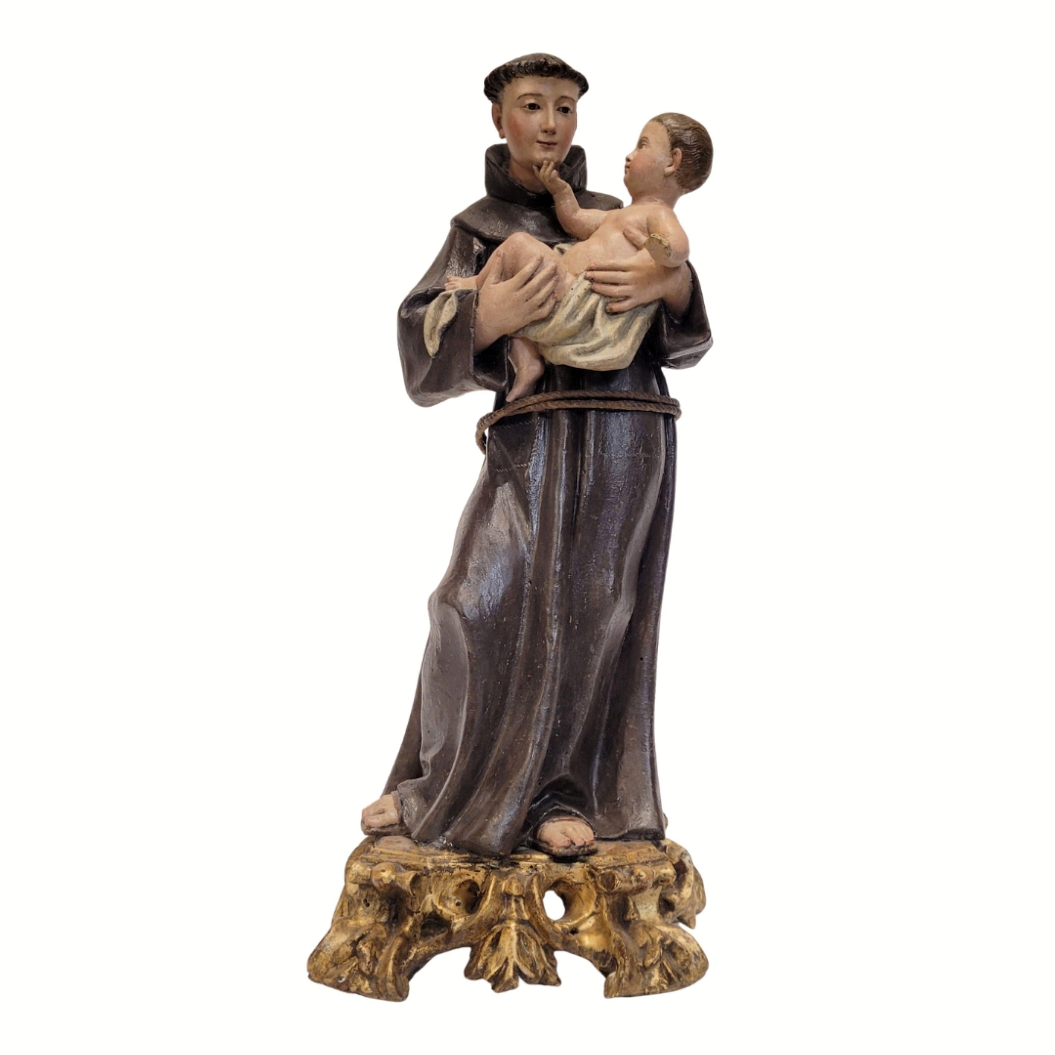 Baroque carving of Saint Anthony of Padua with the Child, Spanish School