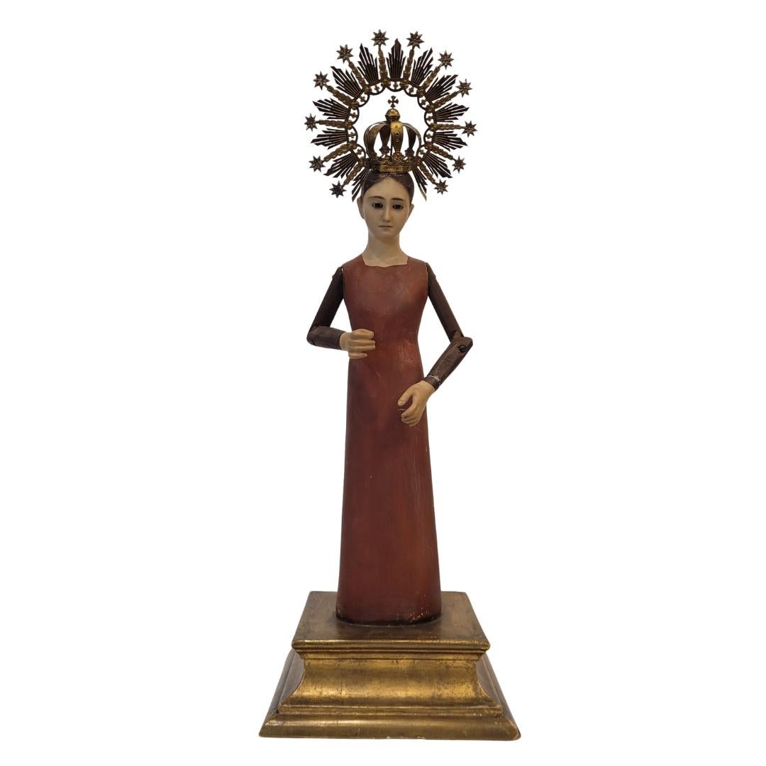 Baroque Dressing Table, Crowned Virgin Mary, Wood, Spain - Brown Figurative Sculpture by Unknown