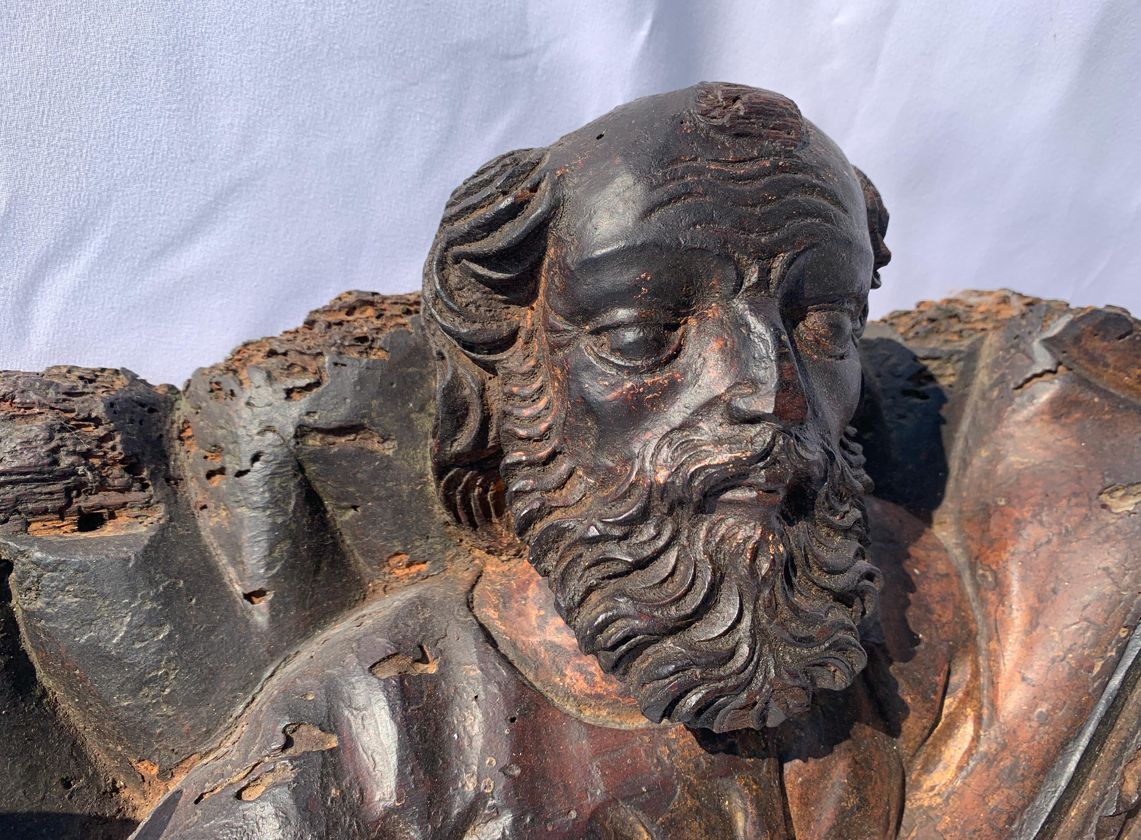 Baroque Italian Sculptor - 17th century carved wood sculpture - God father For Sale 7