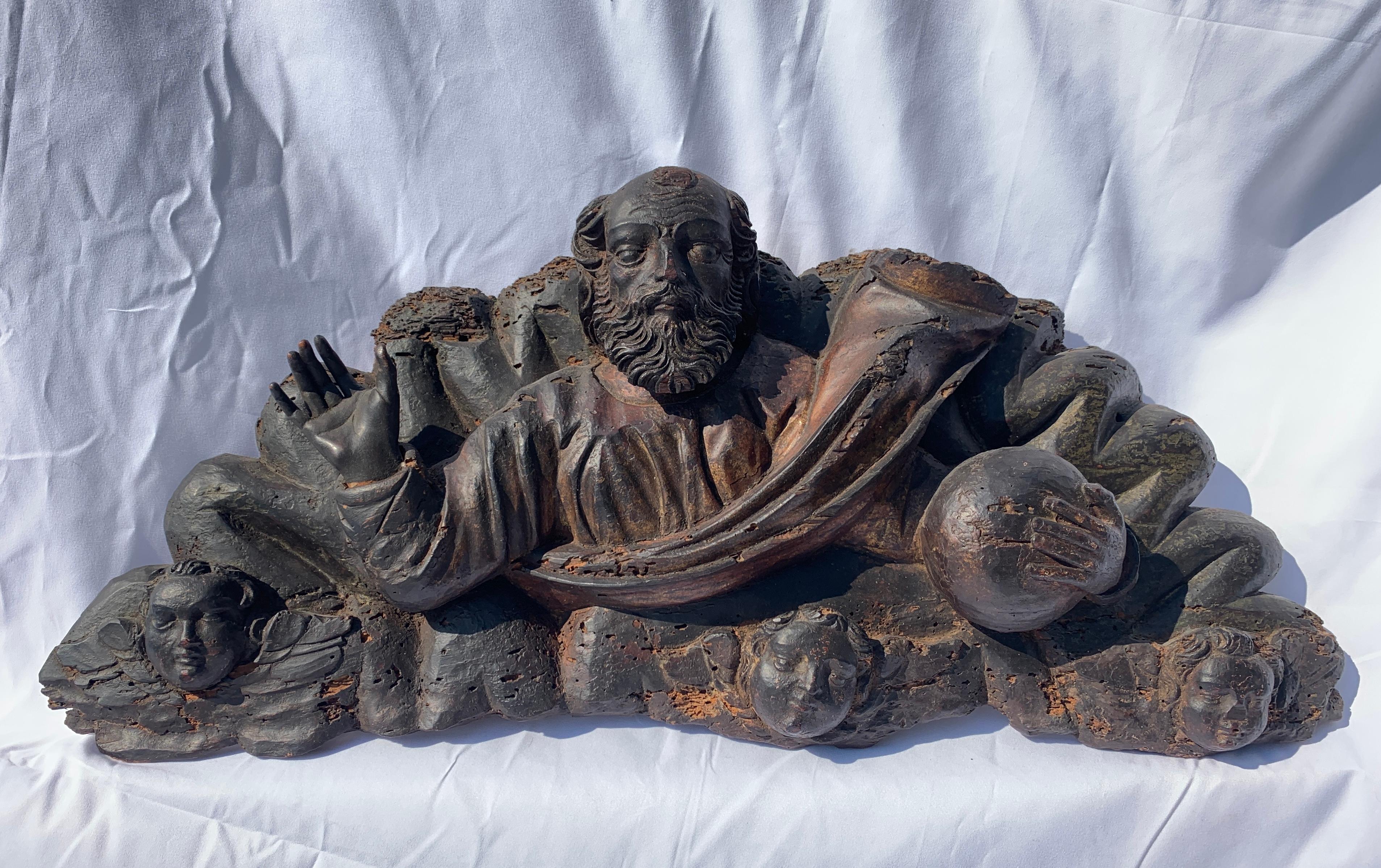 Baroque Italian Sculptor - 17th century carved wood sculpture - God father - Sculpture by Unknown