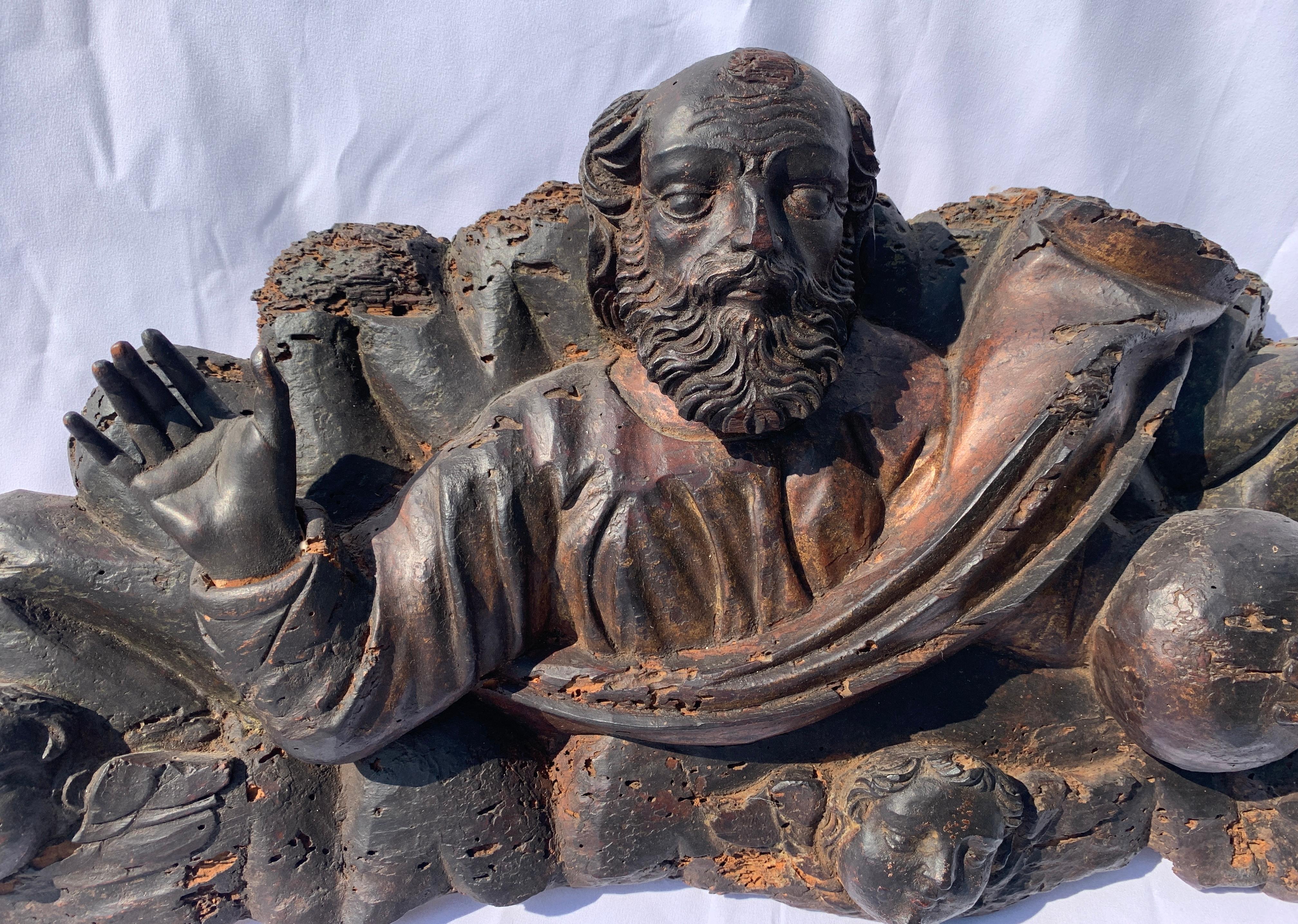 Baroque Italian Sculptor - 17th century carved wood sculpture - God father - Old Masters Sculpture by Unknown