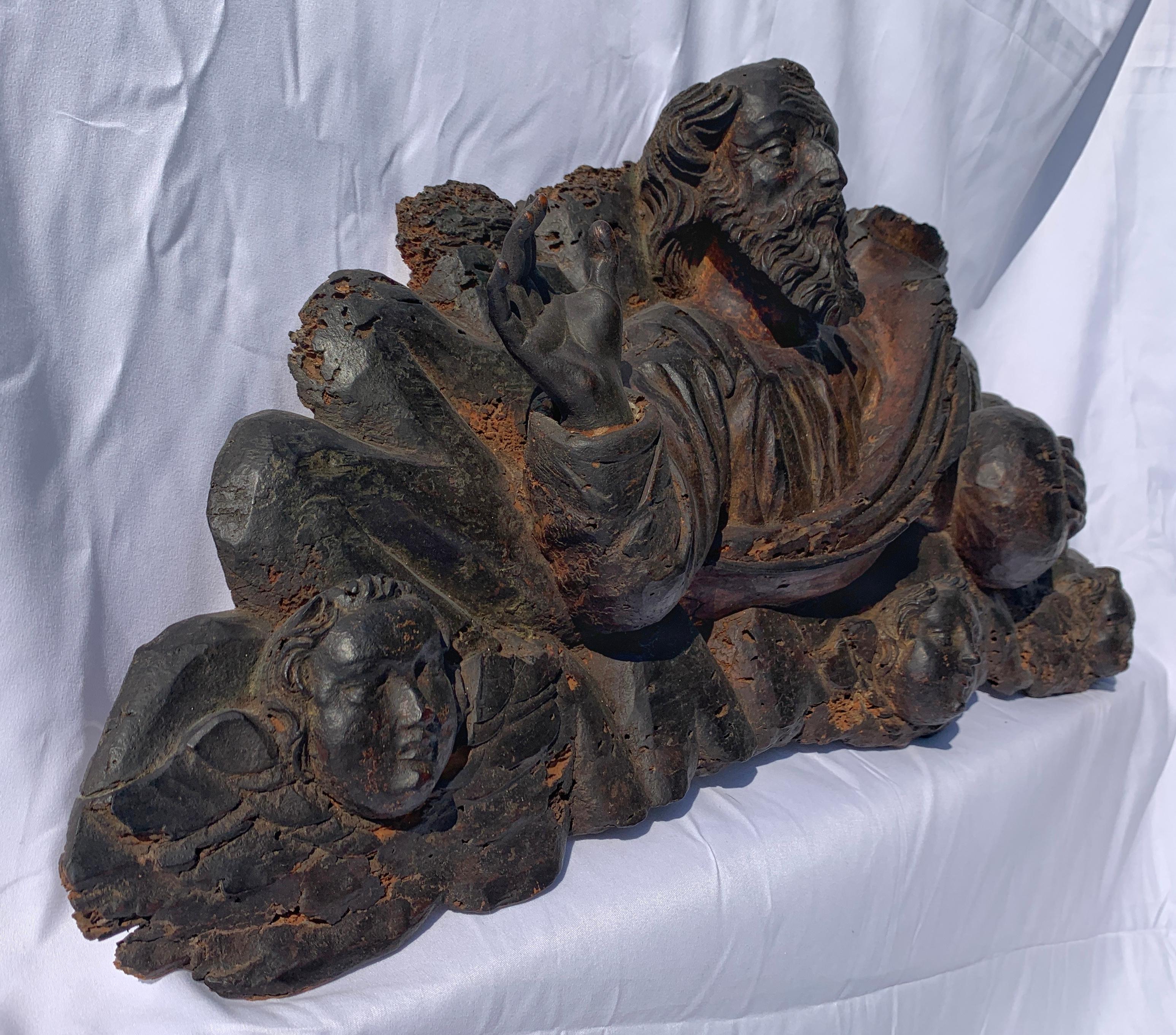Baroque Italian Sculptor - 17th century carved wood sculpture - God father For Sale 4