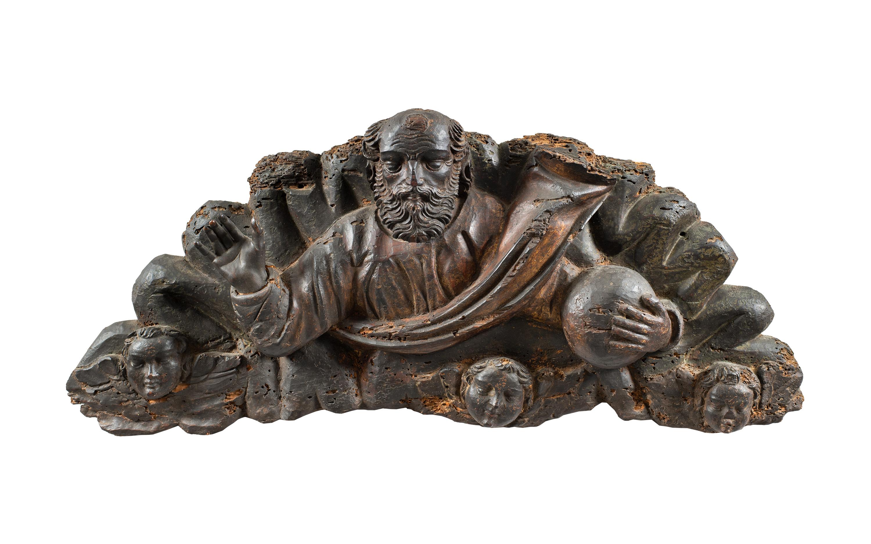 Unknown Figurative Sculpture - Baroque Italian Sculptor - 17th century carved wood sculpture - God father