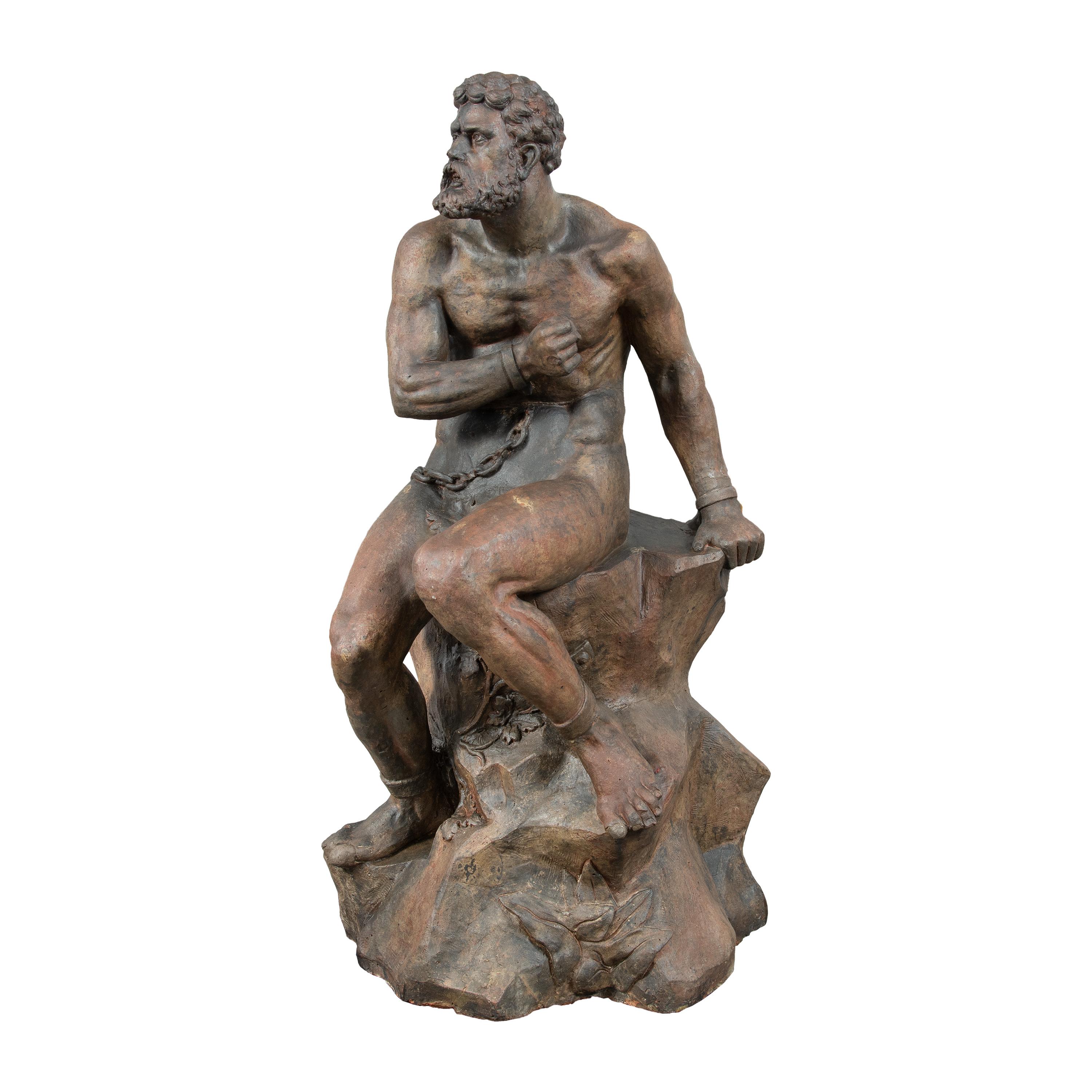 Unknown Nude Sculpture – Barocker Bildhauermeister des Barock – Terrakotta-Skulptur des 18. Jahrhunderts – Prometheus-Figur